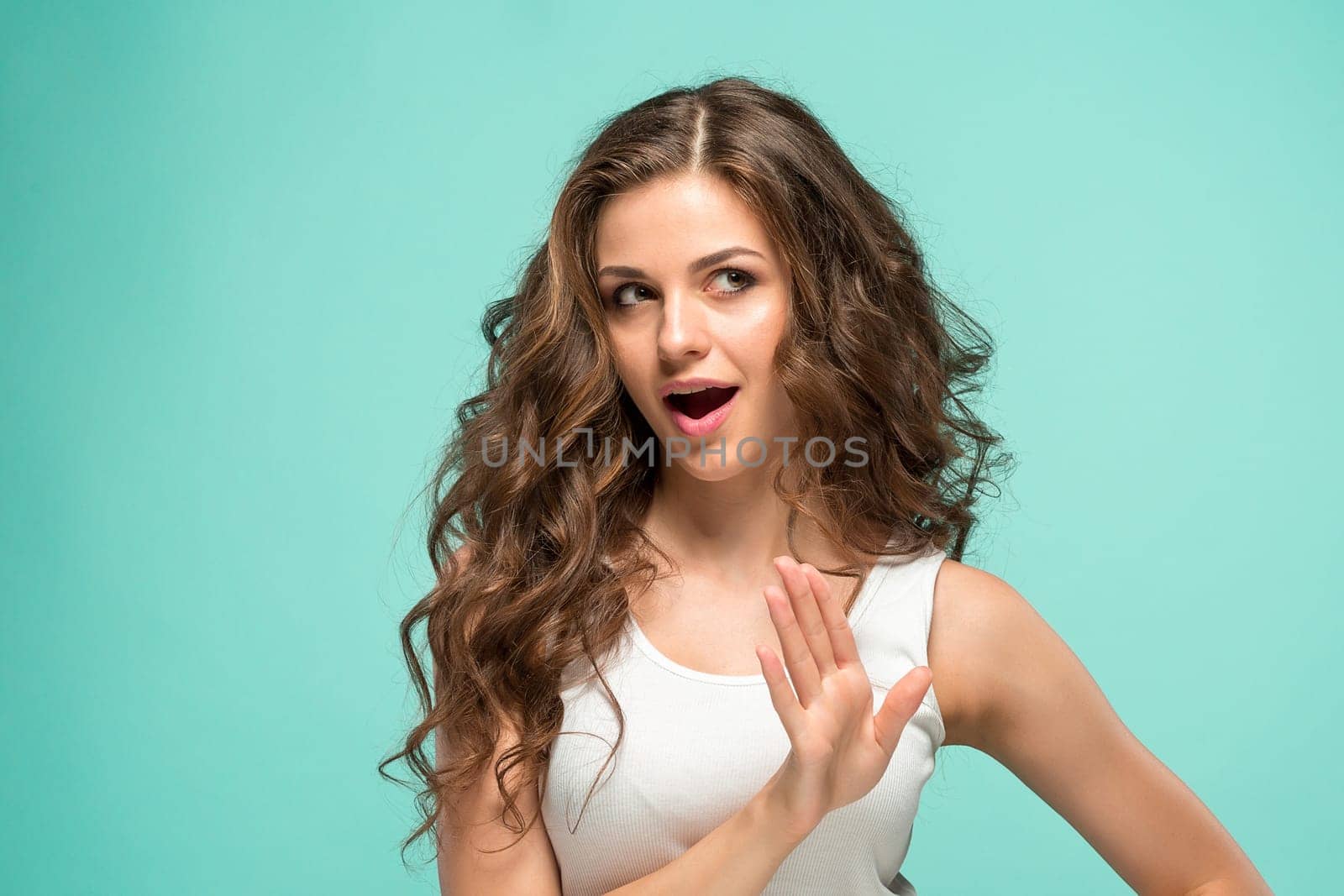 The portrait of disaffected woman on studio background