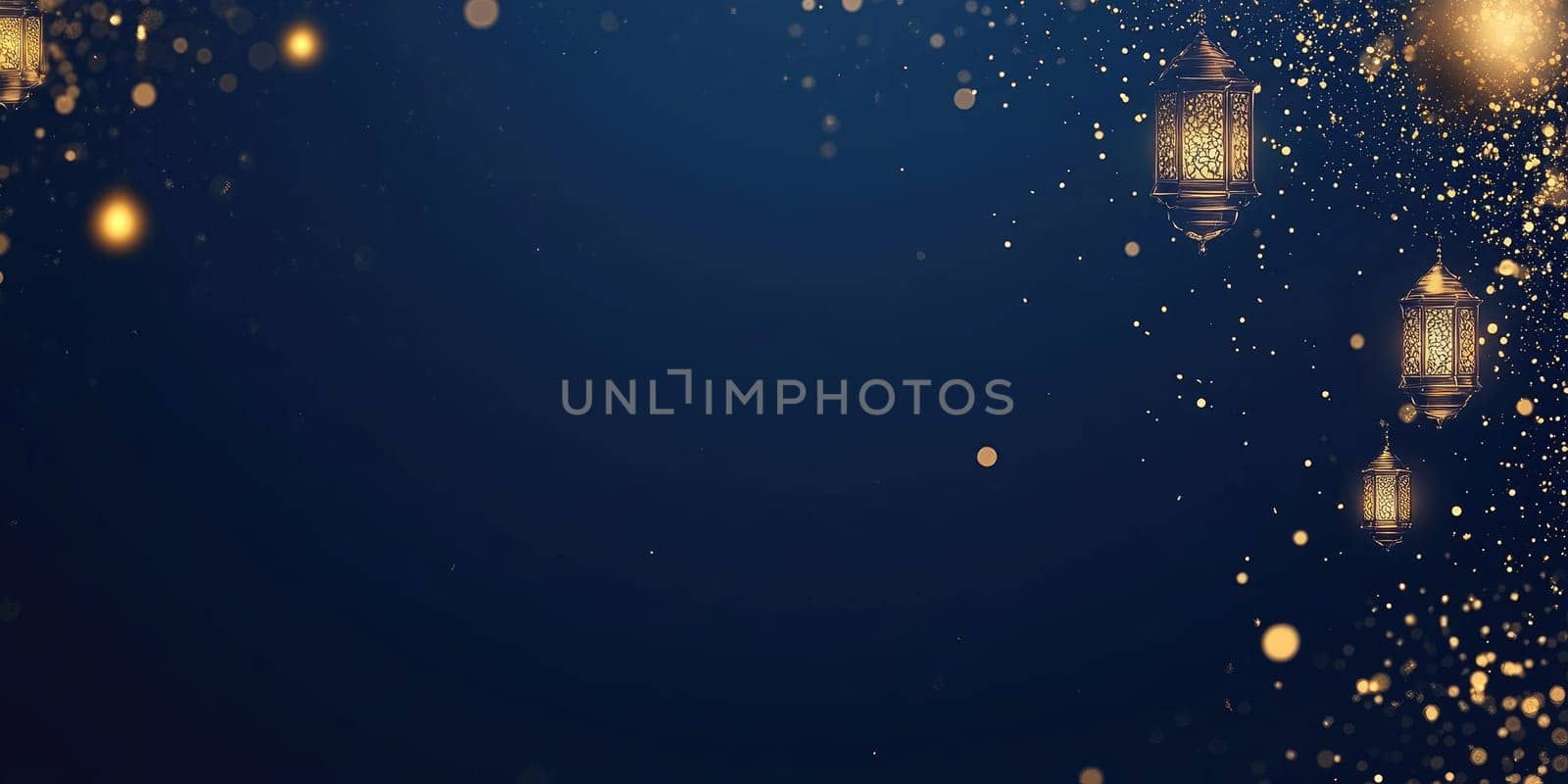 Elegant lanterns with glowing particles on a soft gradient background.