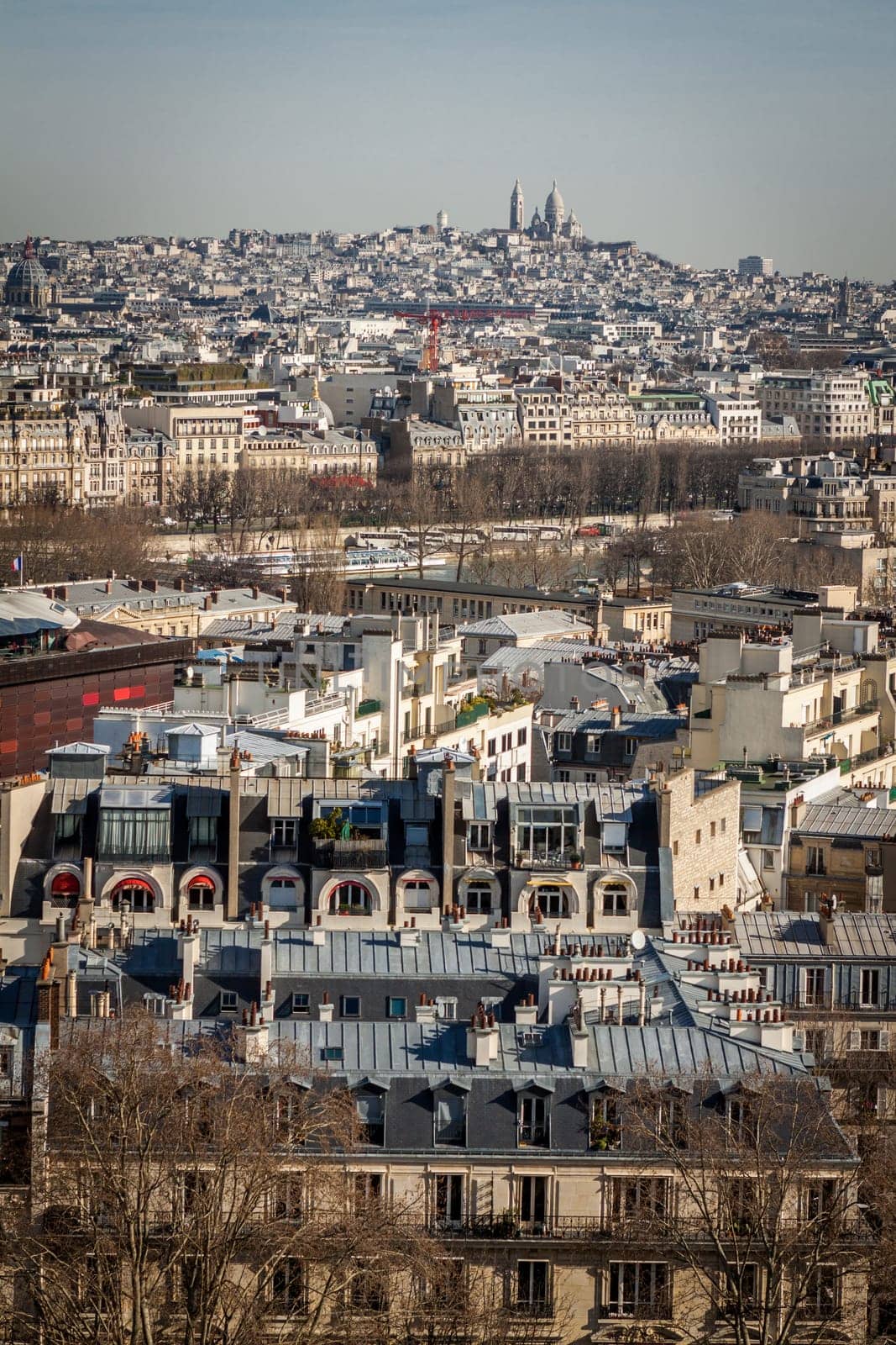 Skyline of Paris with cityscape on the Saine with blue sky in summer
