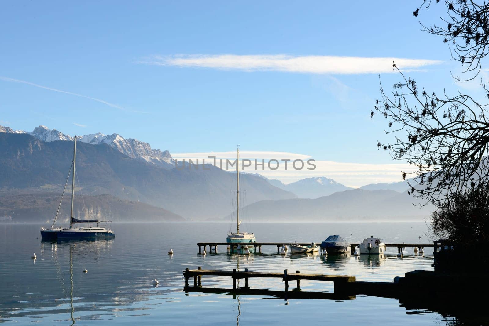 Lake Annecy in France in autumn at sunset