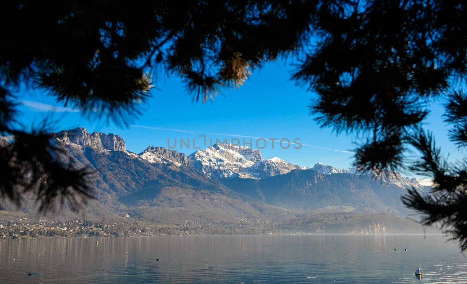 Lake Annecy in France in autumn at sunset