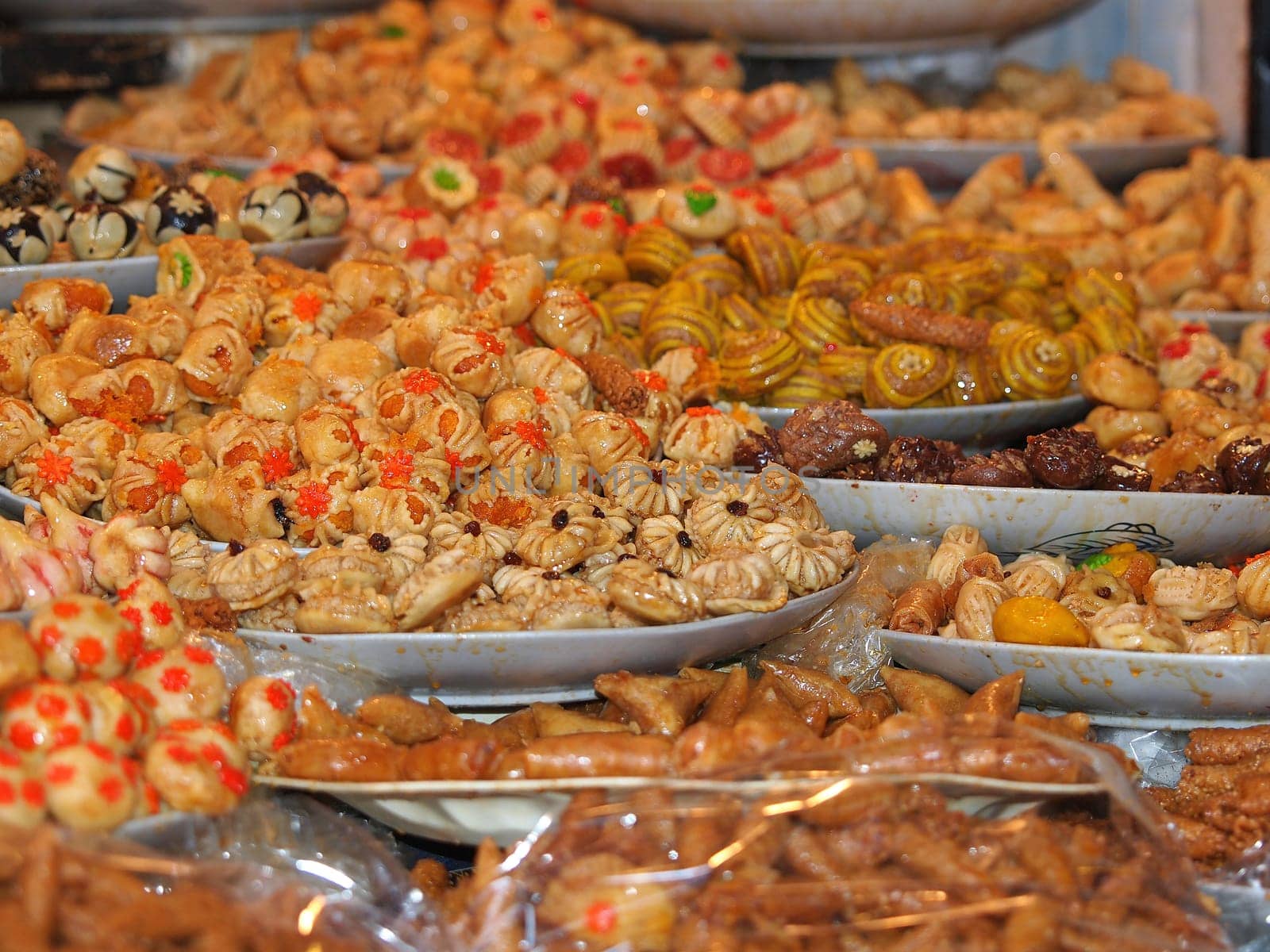 Traditional moroccan sweets on sale at Marrakesh market