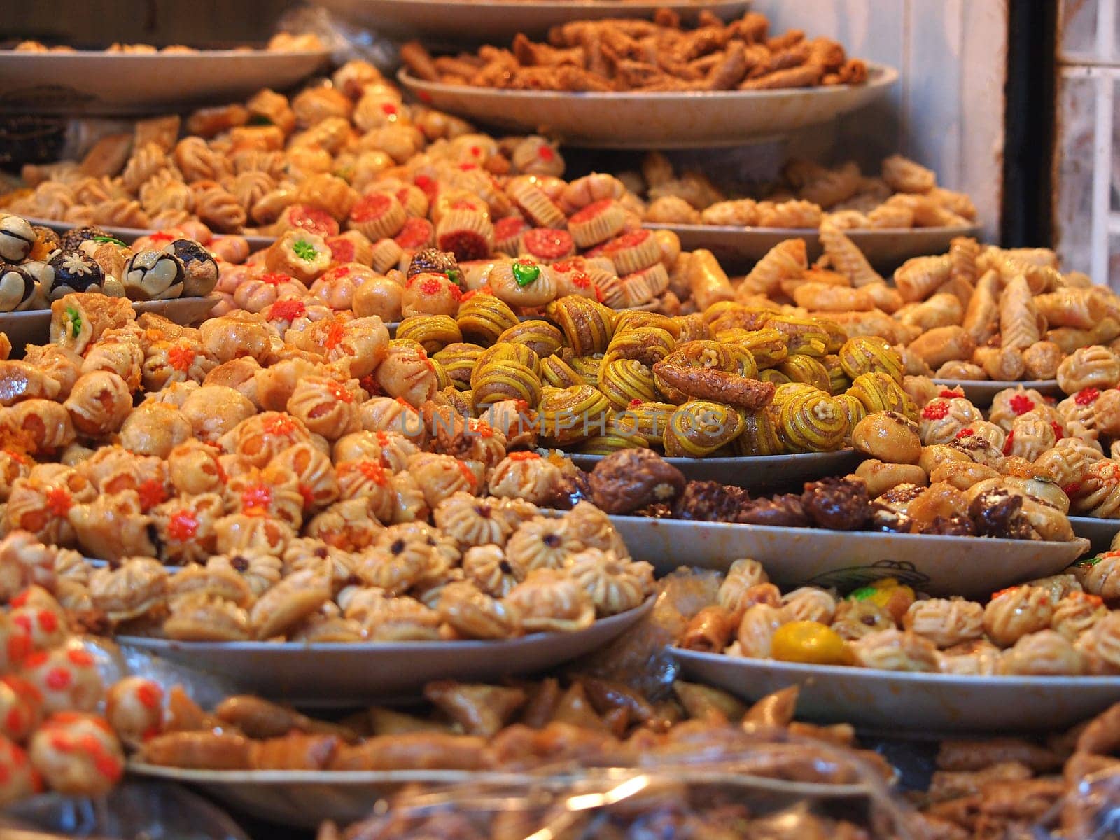 Traditional moroccan sweets on sale at Marrakesh market