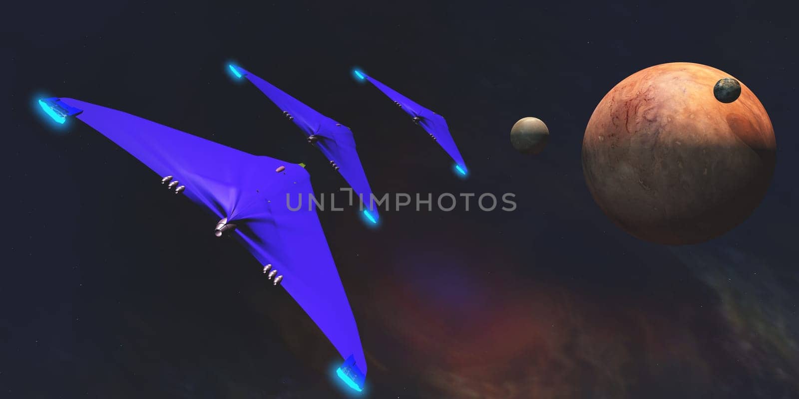 Three spaceships from Earth travel to a planet near the Crab Nebula.