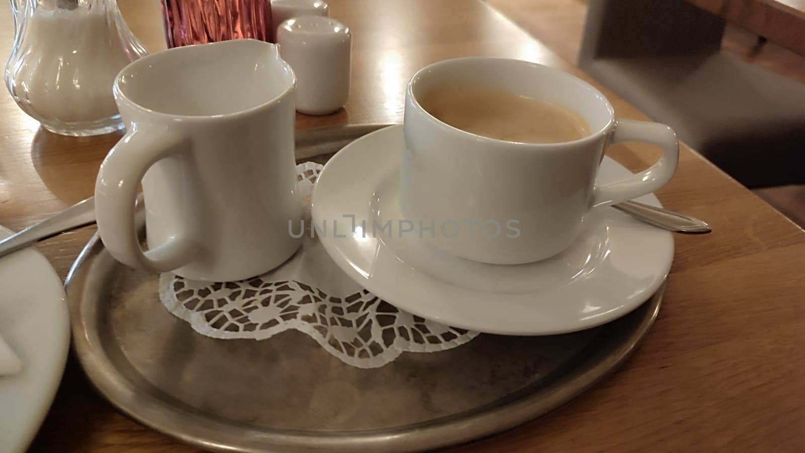 white cups coffee tea table cafe restaurant drink objects. High quality photo