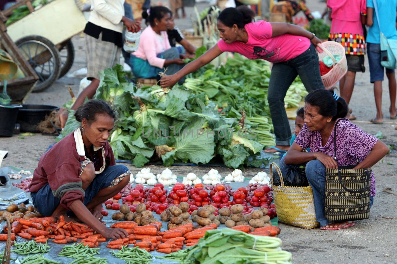 The weekly market in Lospalos in the east of Timor on the two separate island of Timor in Asia.
