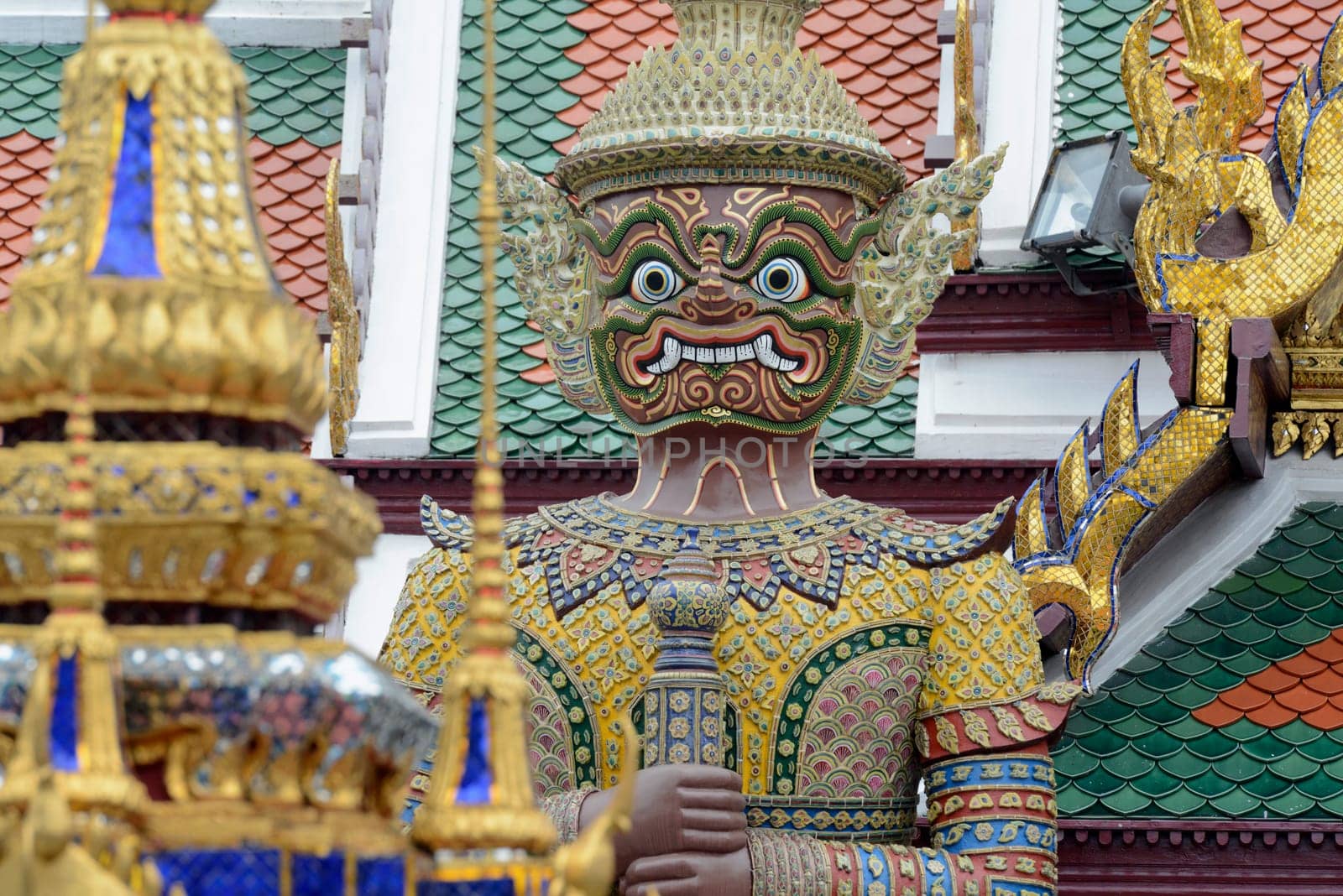 The temple complex of Wat Phra Kaew in the capital Bangkok of Thailand in South East Asia.