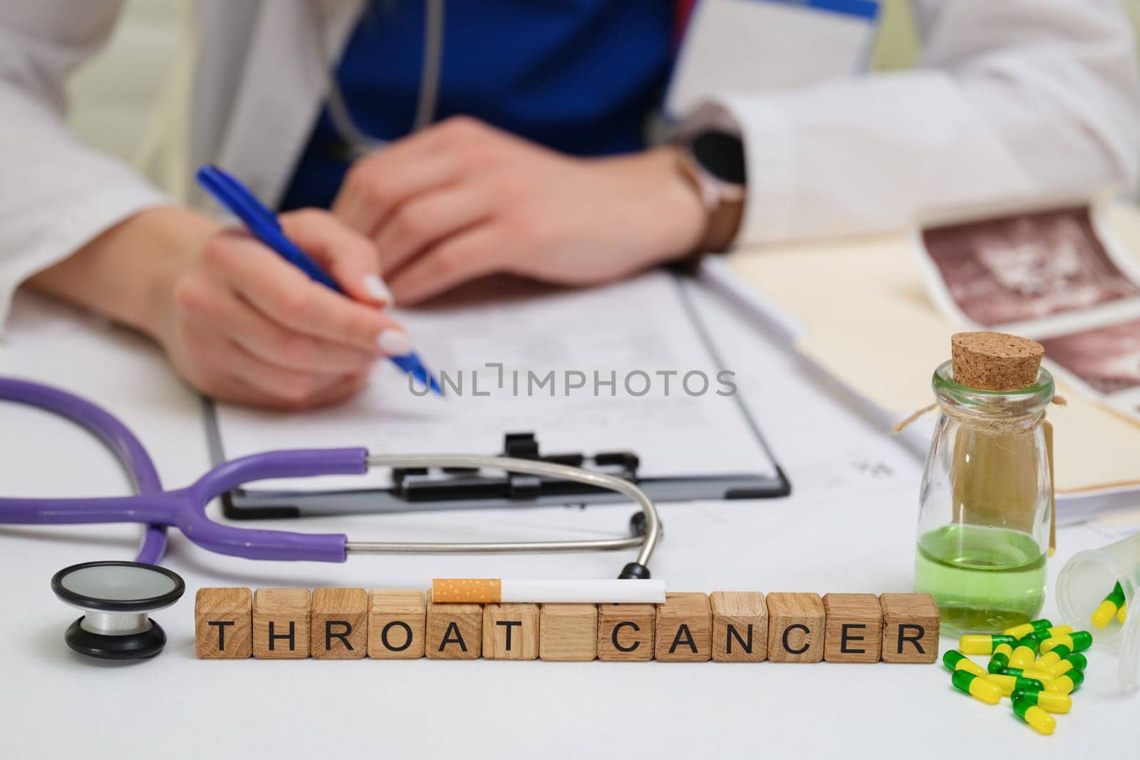 A dedicated medical professional studies throat cancer, focusing on accurate diagnosis and effective treatment
