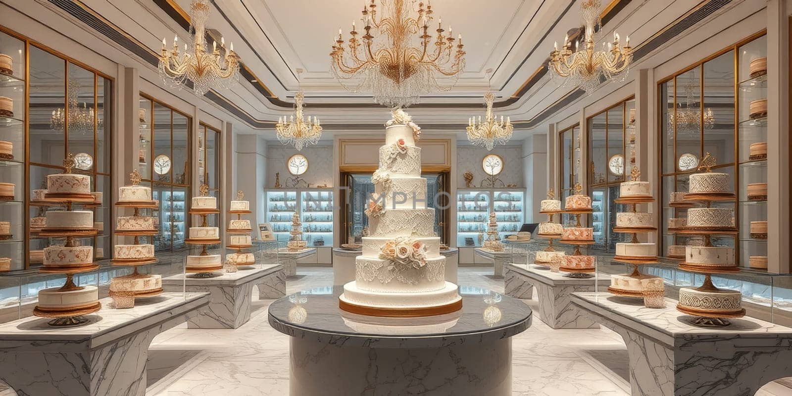 Boutique with chic wedding cakes. High quality photo