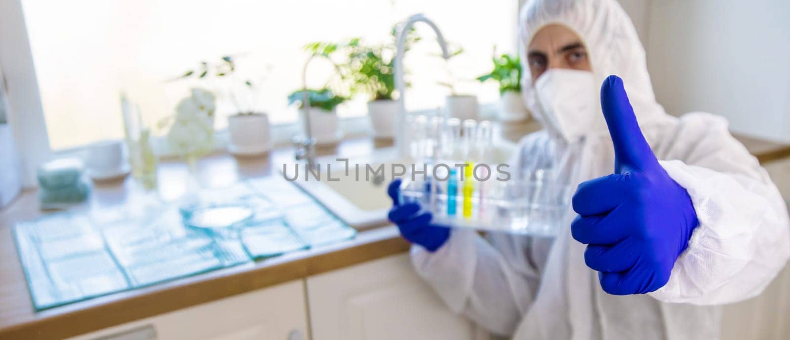 Tap water samples for analysis. Selective focus. home.