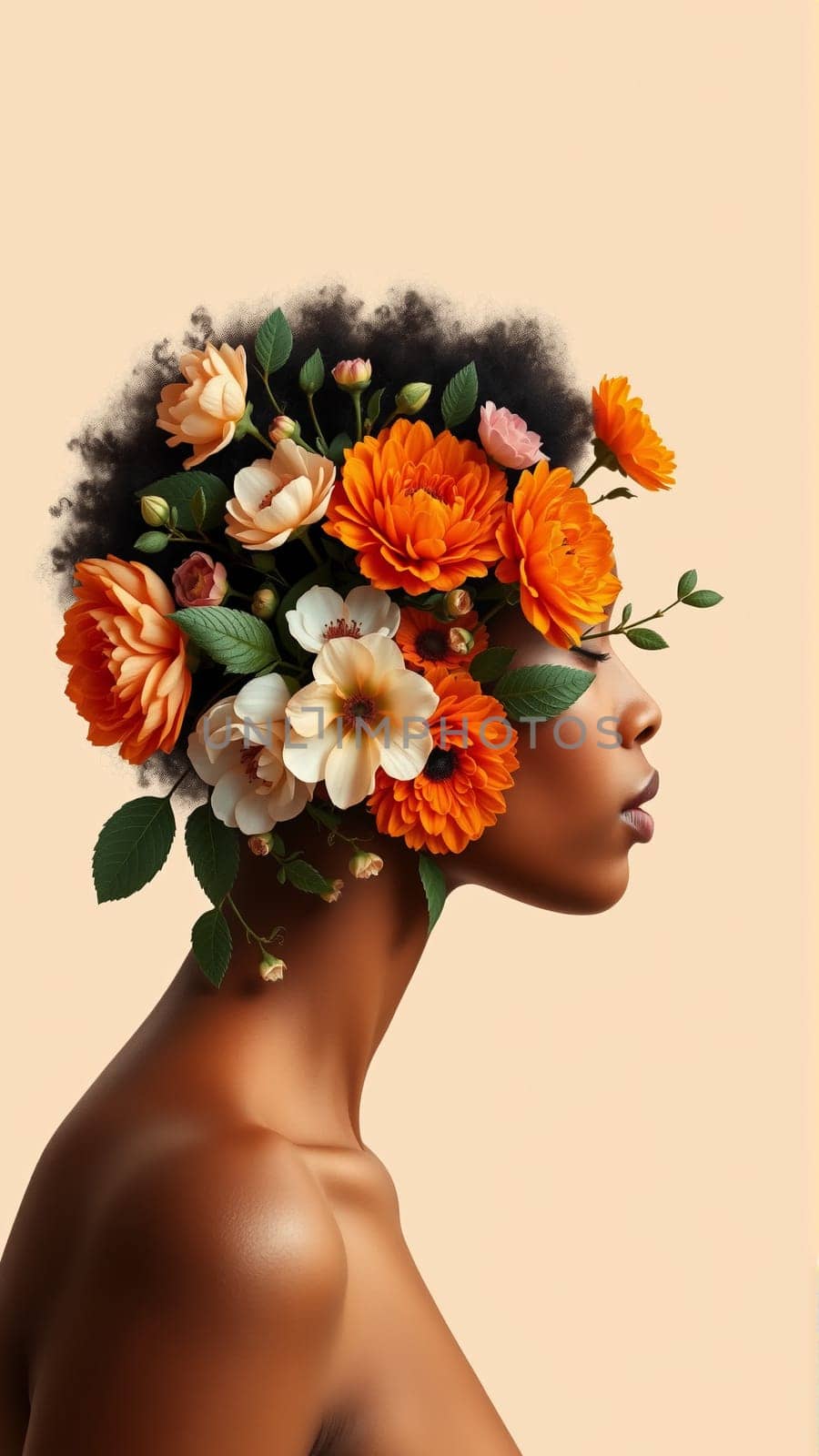 The woman's face profile is covered in bright colors. High quality photo