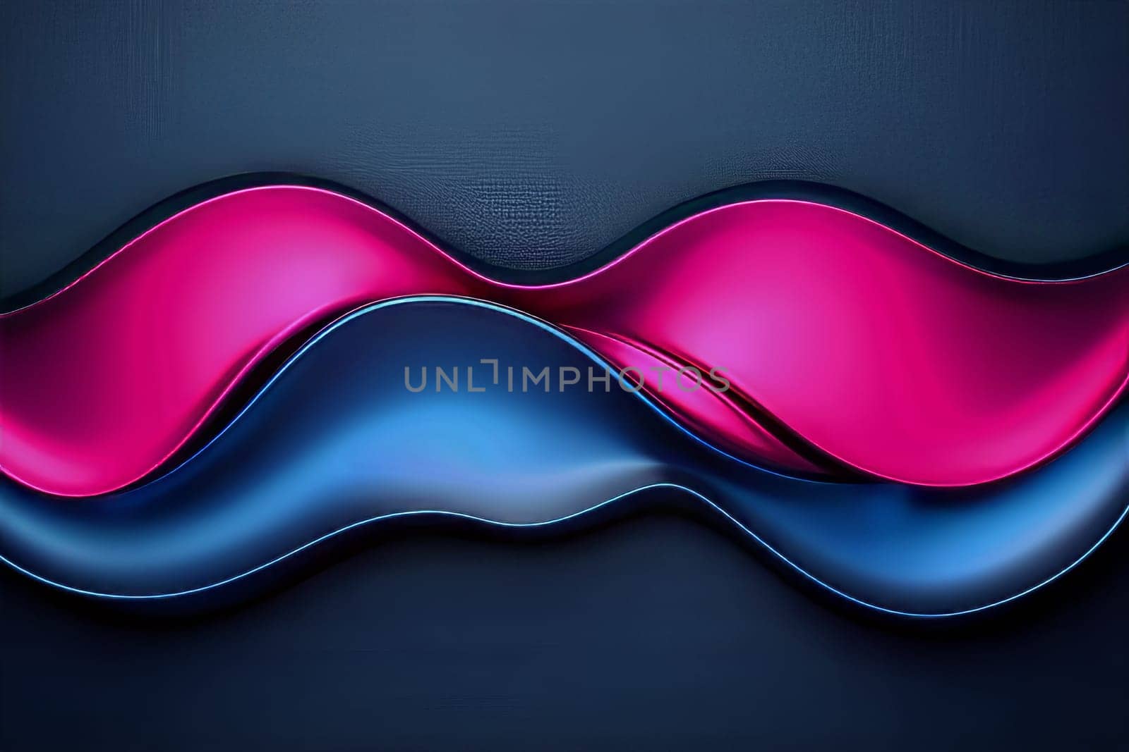 Bold waves in shades of pink and blue blend and flow against a dark backdrop, illustrating a striking contrast and dynamic design.