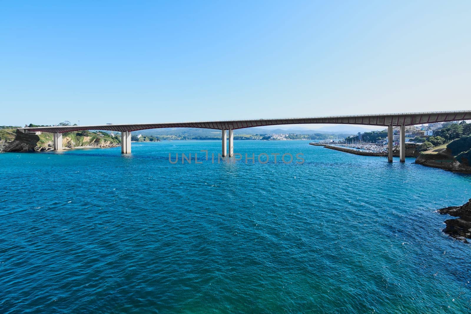 Puente de los Santos 612 meters long on the Ribadeo river built in 1987 to communicate Asturias and Galicia in Spain, Europe.
