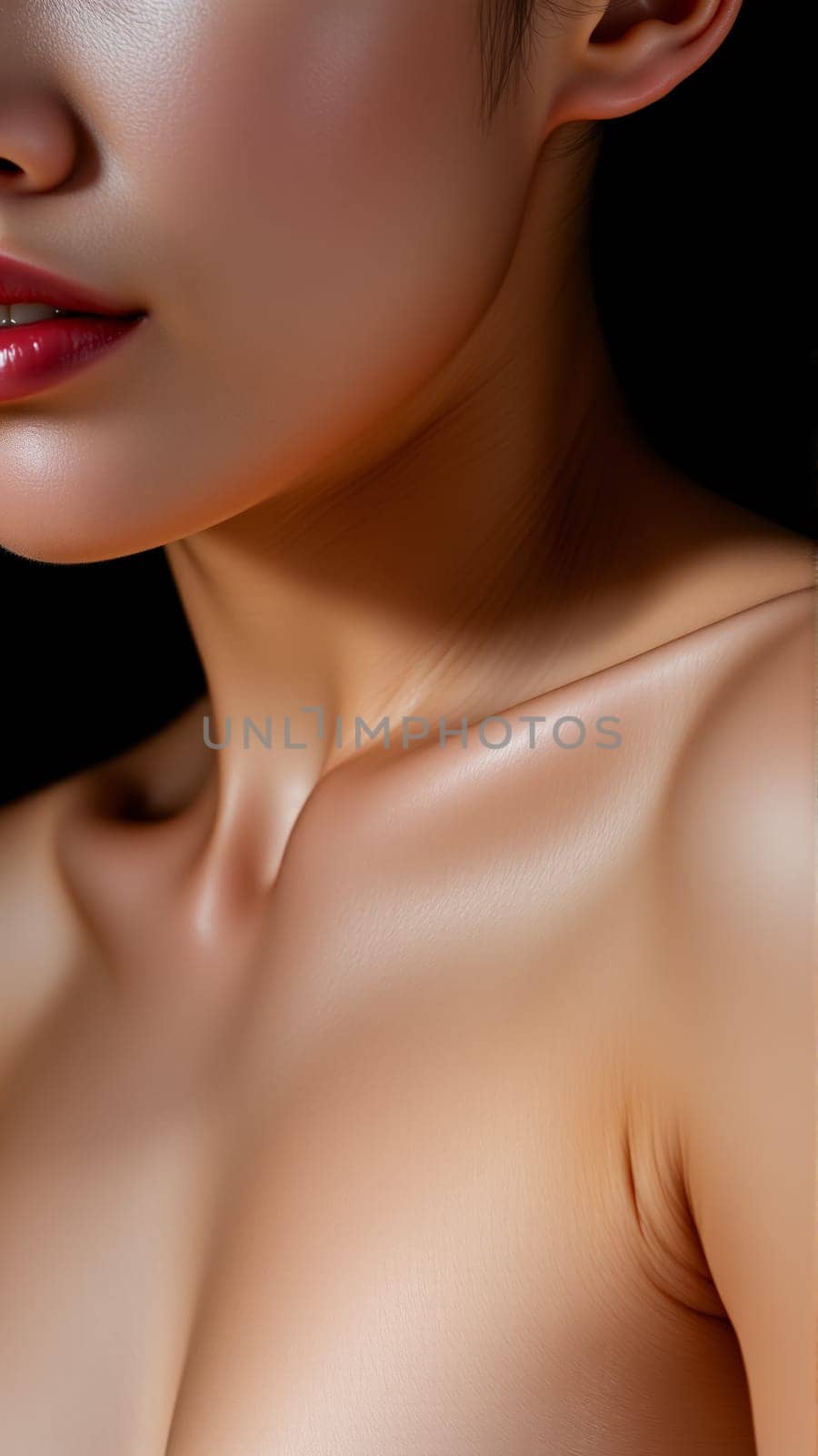 Portrait of beautiful asian woman on isolated dark background. High quality photo