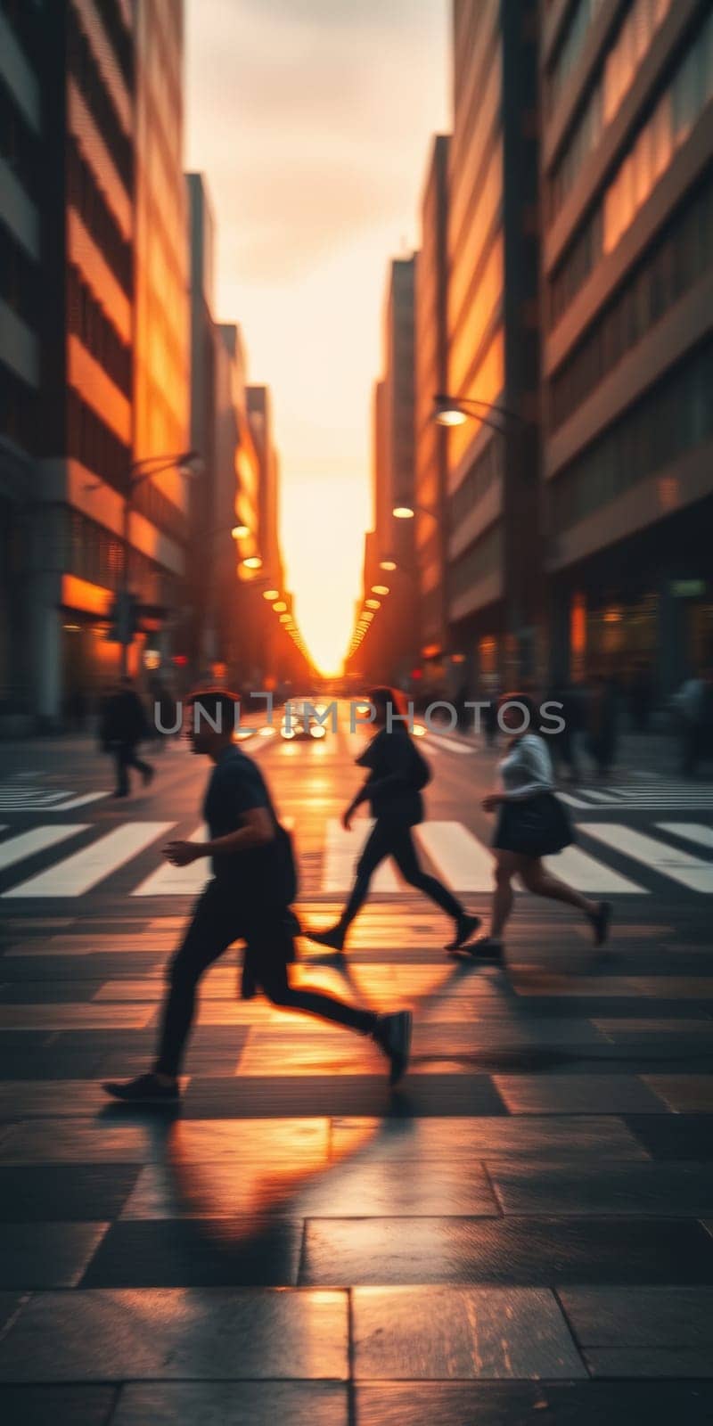 A lot of people walk along the pedestrian crossing during rush hour. High quality photo