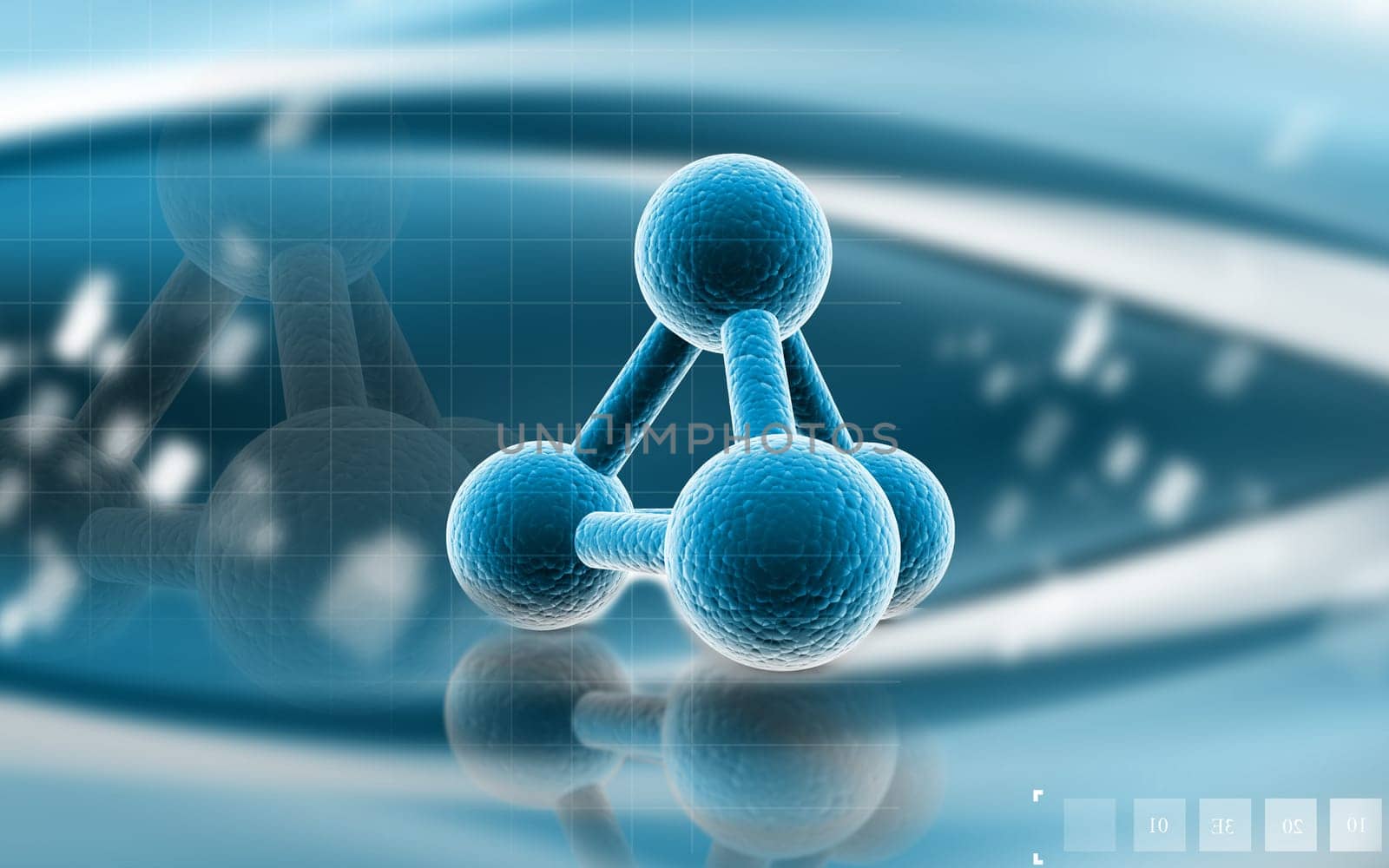 Digital illustration of molecules in colour background