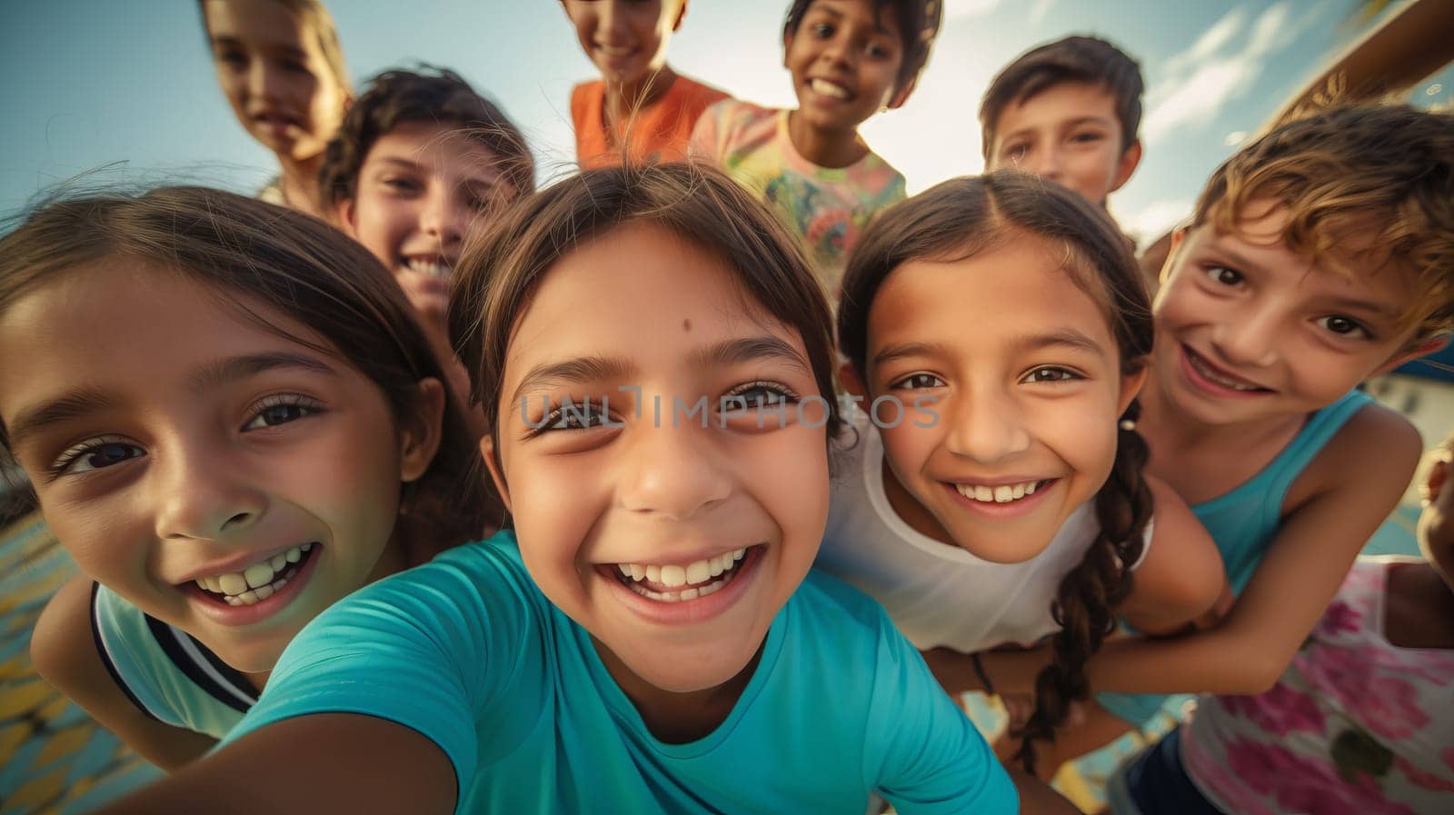 Children taking selfies during summer vacation. High quality photo
