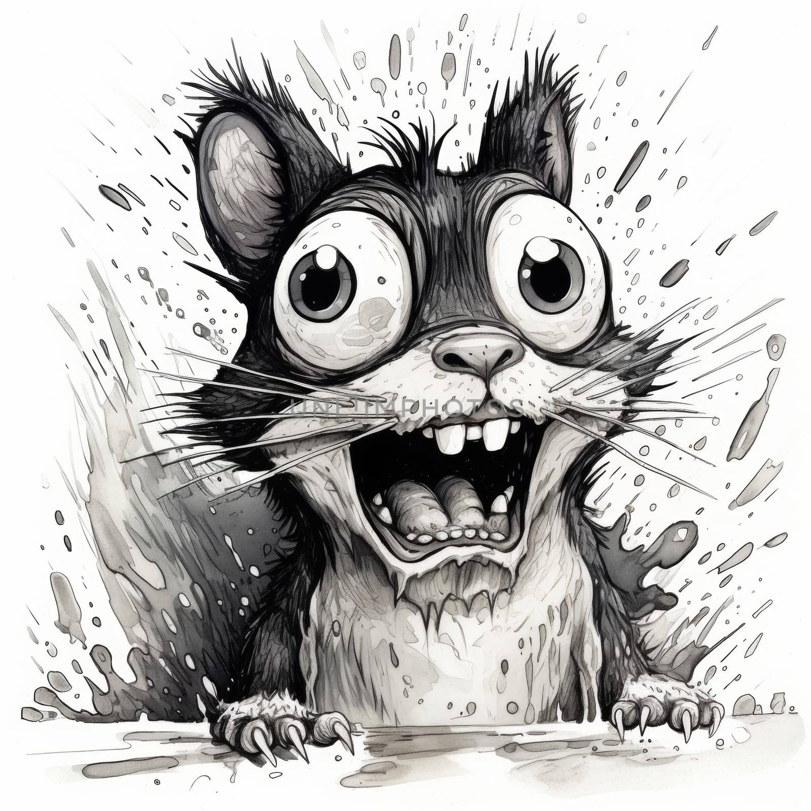 Funny frightened squirrel on a white background. High quality photo