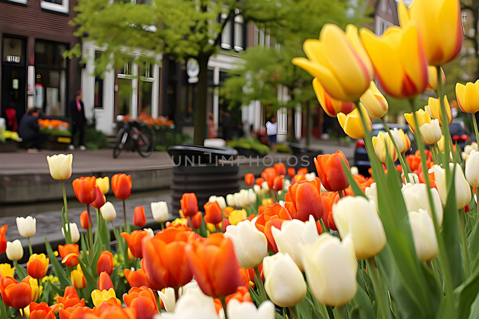 tulips beautiful flowers spring march flora plants petals street Holland Amsterdam botanical garden variety generated ai alt. High quality photo city Europe travel places