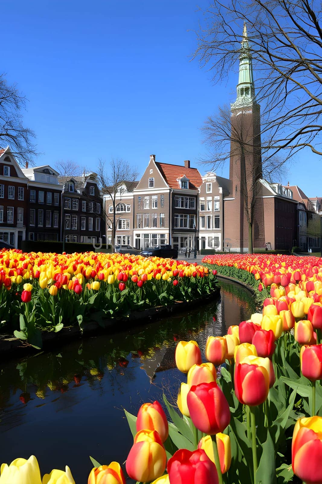 tulips beautiful flowers spring march flora plants petals street Holland Amsterdam botanical garden variety generated ai alt. High quality photo city Europe travel places