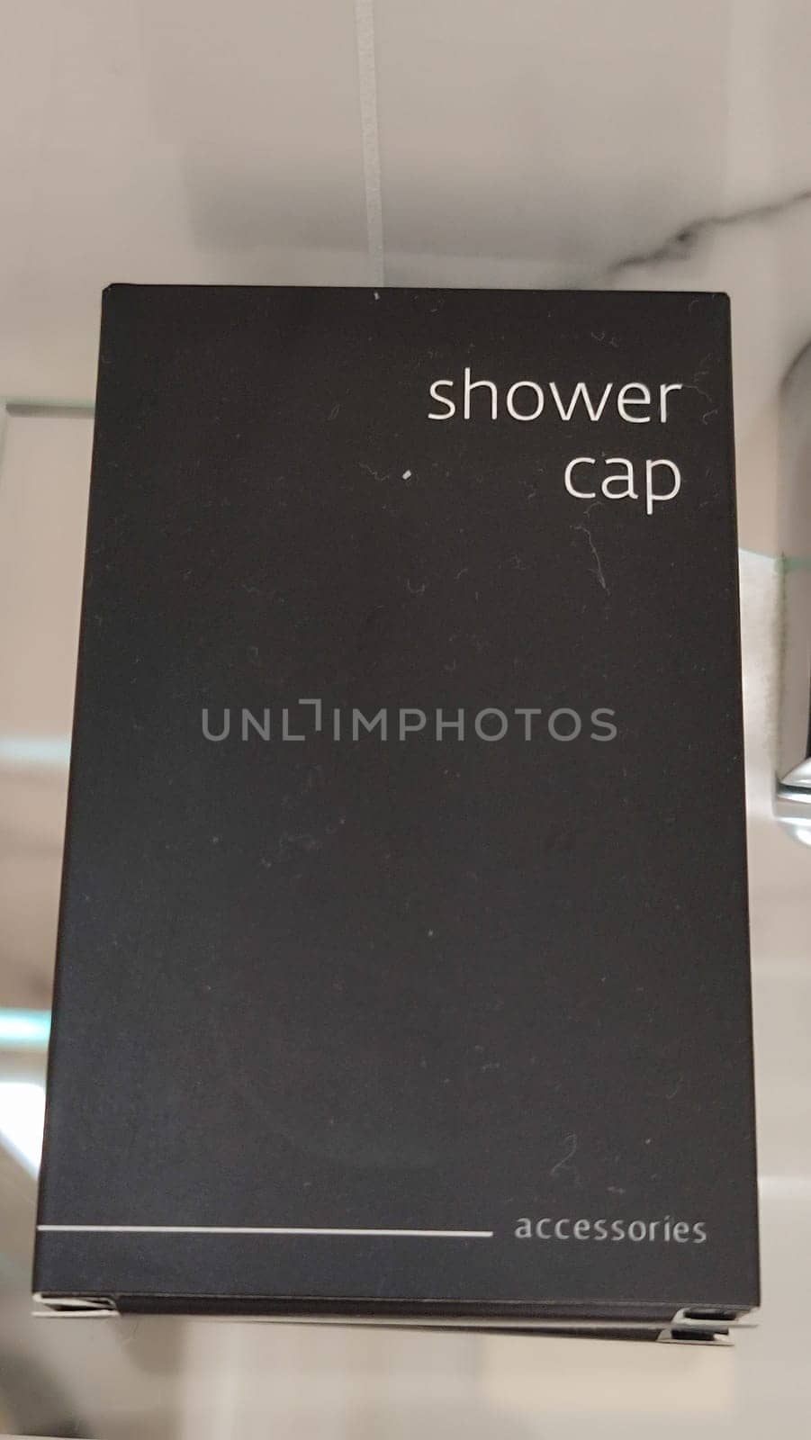 October 15 2024 Prague Czech Republic Europe Black shower cap box black on white object gift . High quality photo