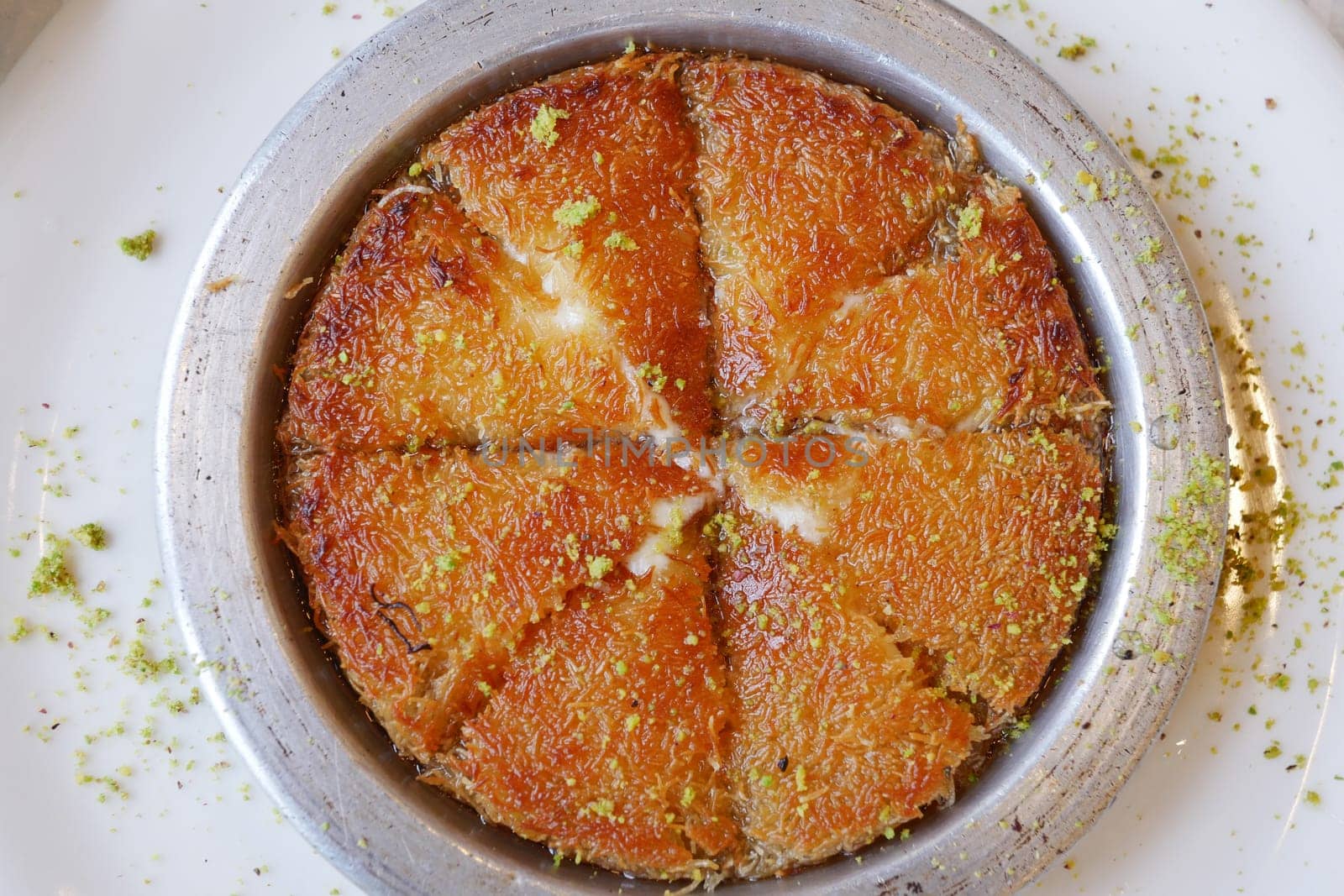 Turkish kunafa dessert on table ,