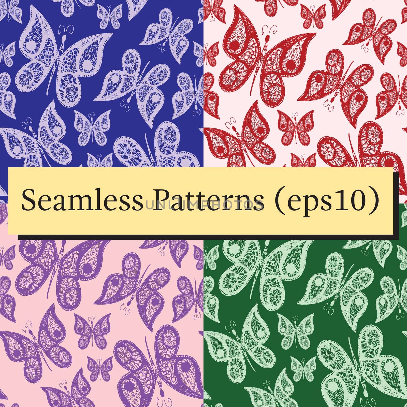 Seamless abstract pattern background with flying hand drawn butterflies. Design for textile or paper.