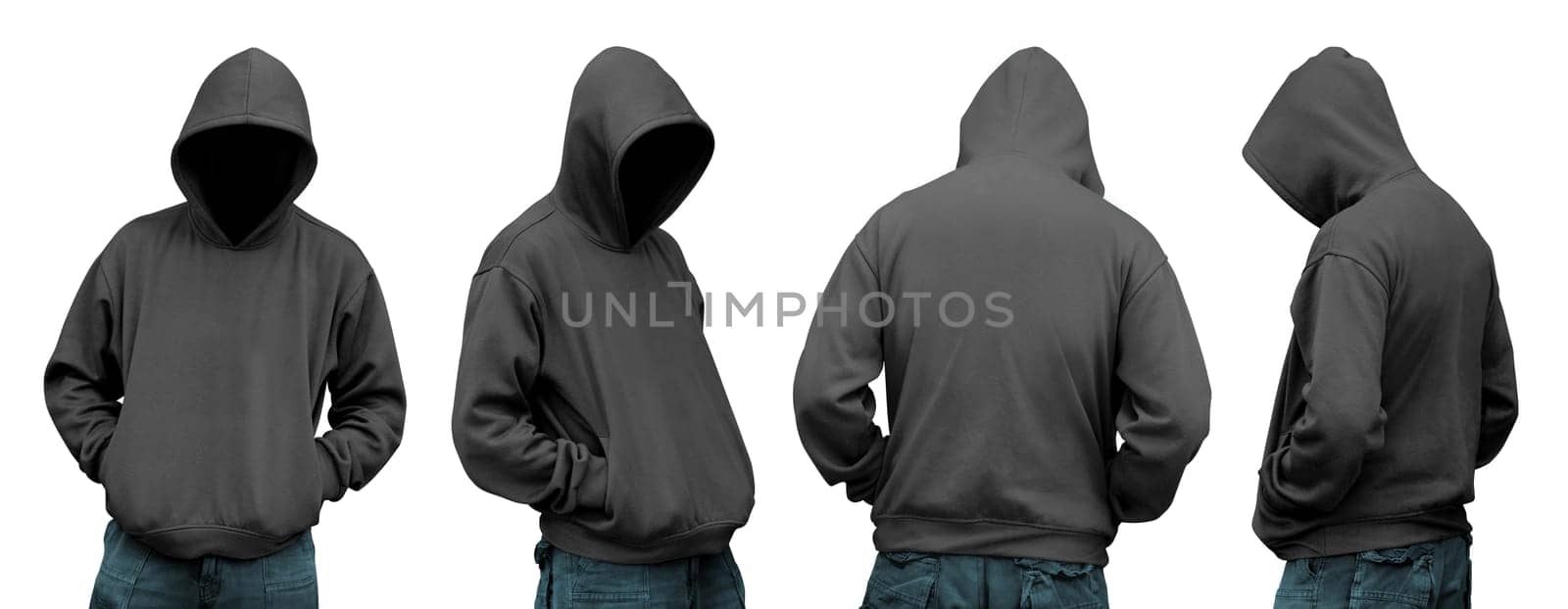 Set of man in hoodie isolated over white background