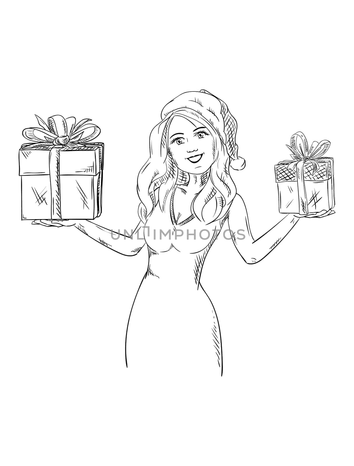 vector - young woman like santa claus - isolated on background