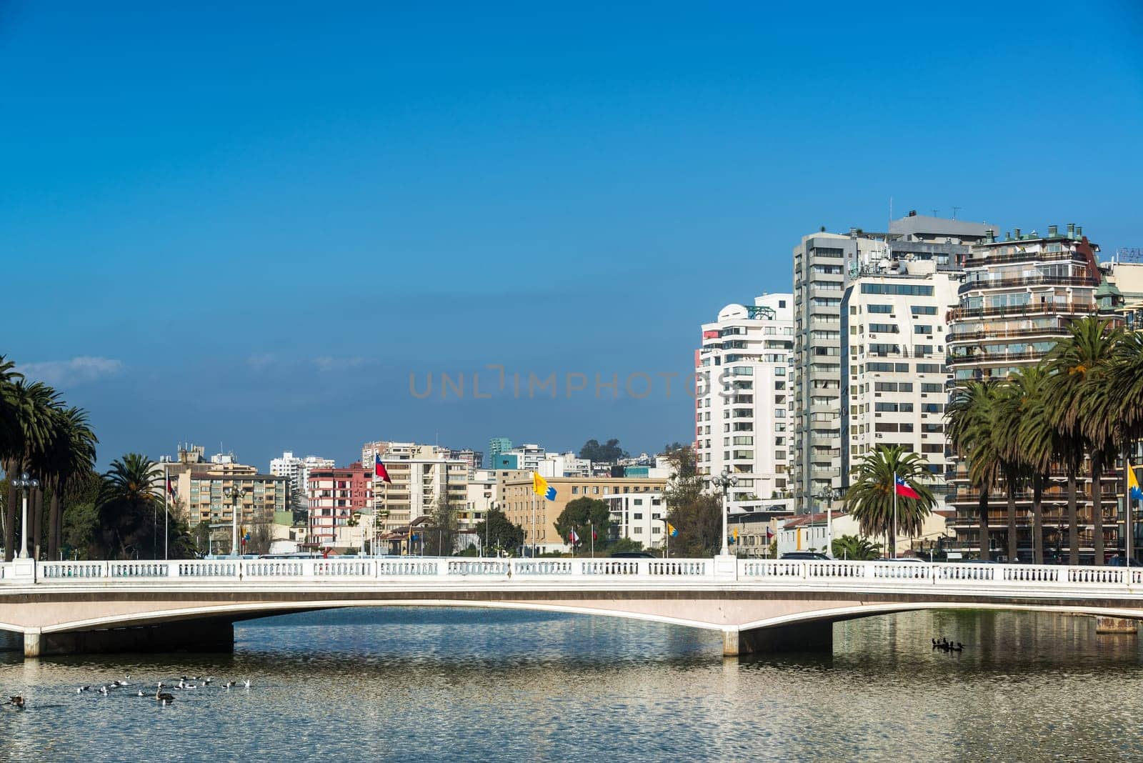 View of a bridge crossing an estuary in Vina del Mar, Chile