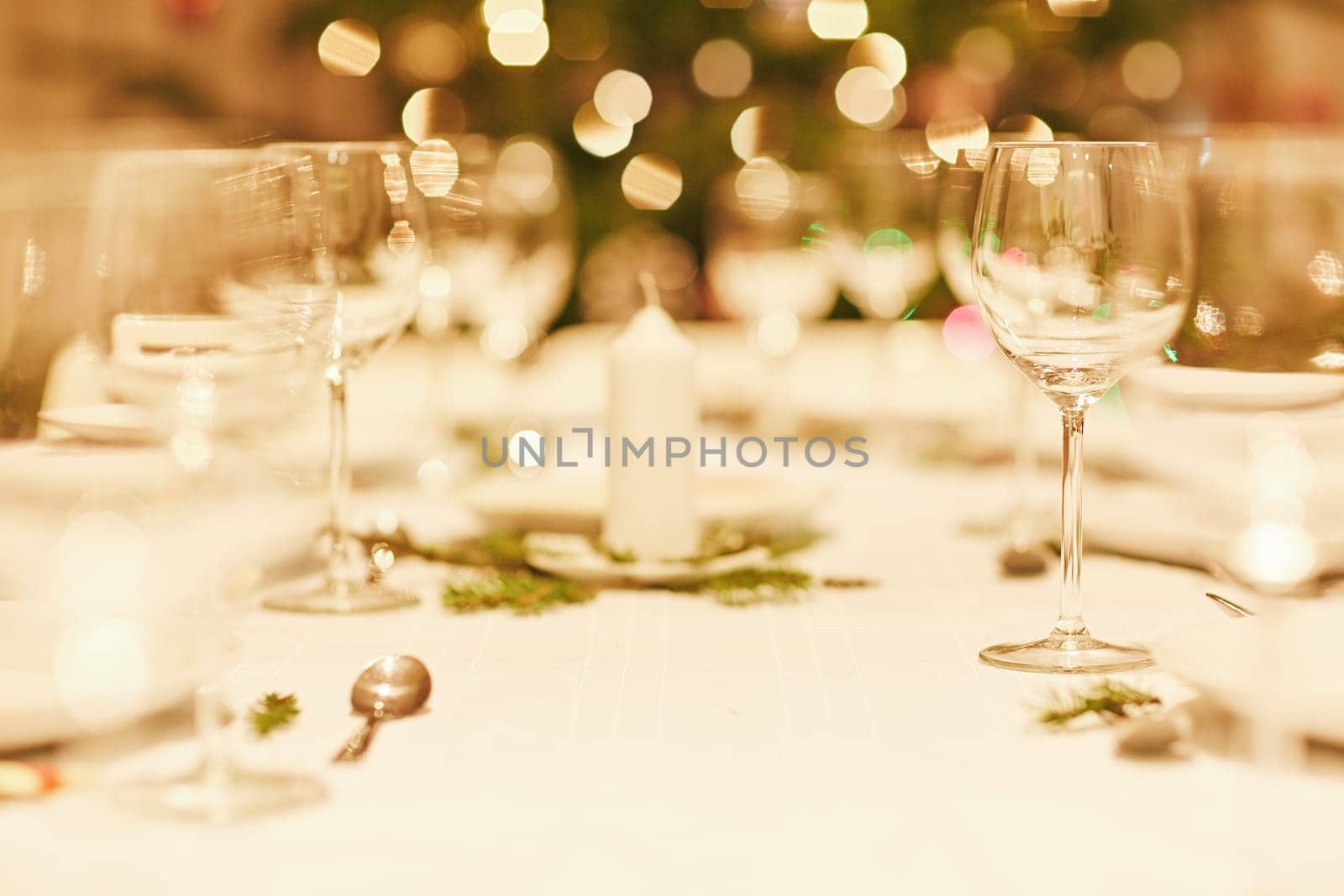 Closeup of the table setting on Christmas
