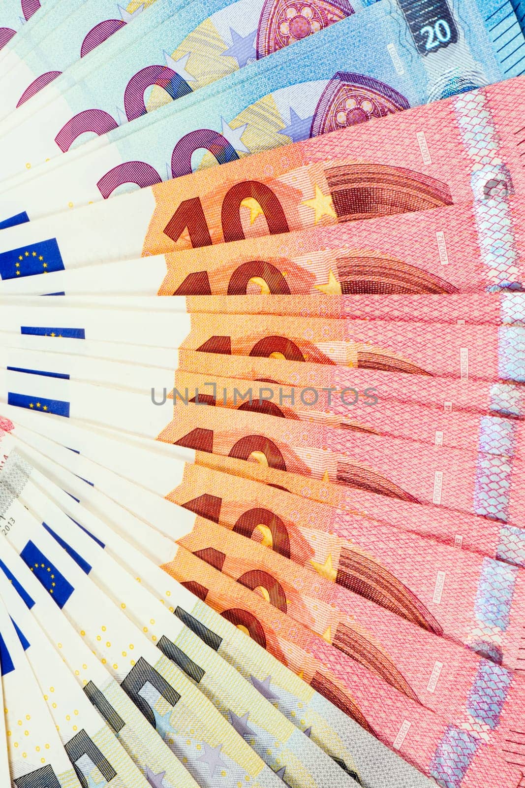Macro photo about euro banknotes of 5, 10 and 20.