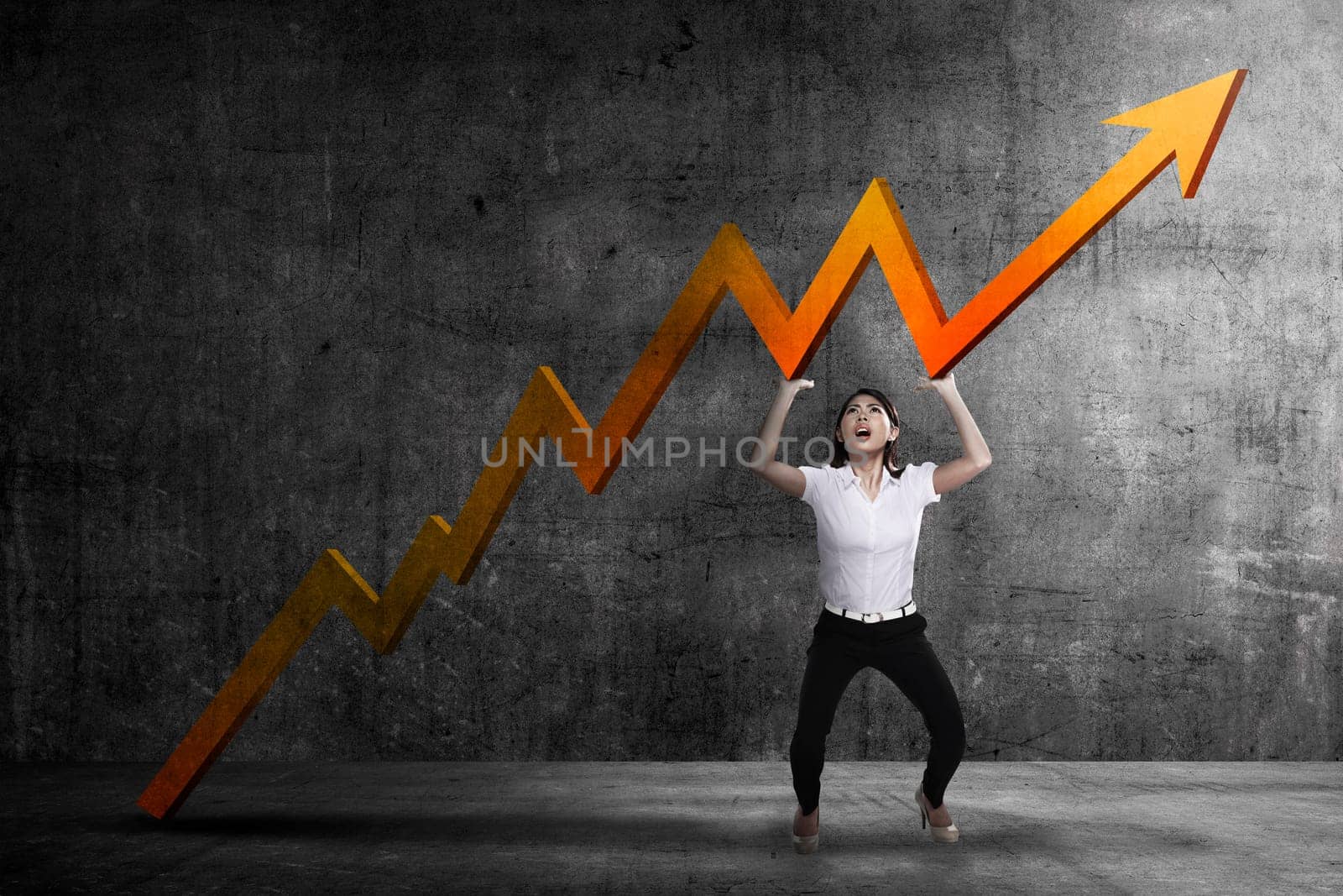 Asian business woman raise up sales chart so its ascending