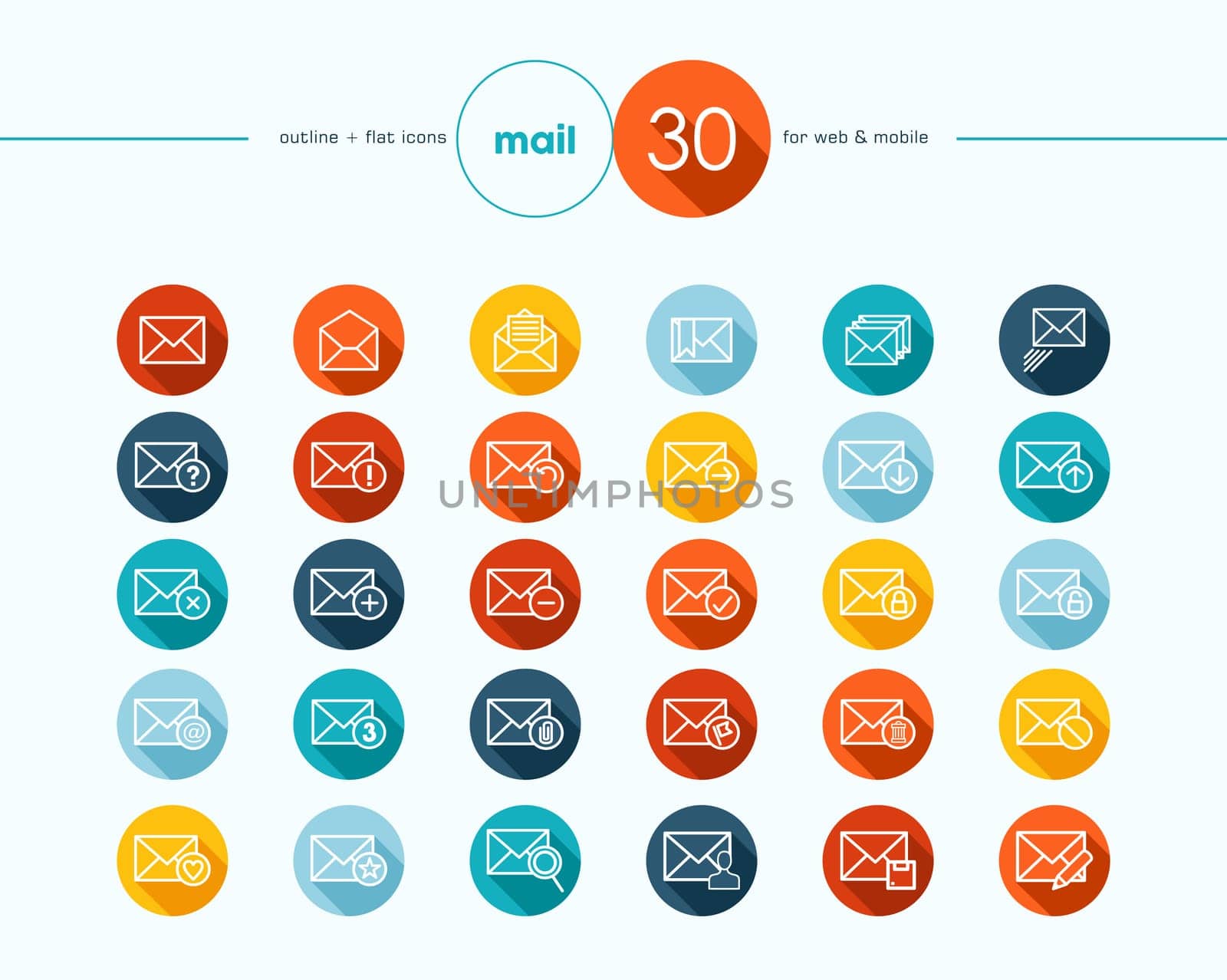 Emailing colorful flat icons outline style set for web and mobile app. EPS10 vector file organized in layers for easy editing.