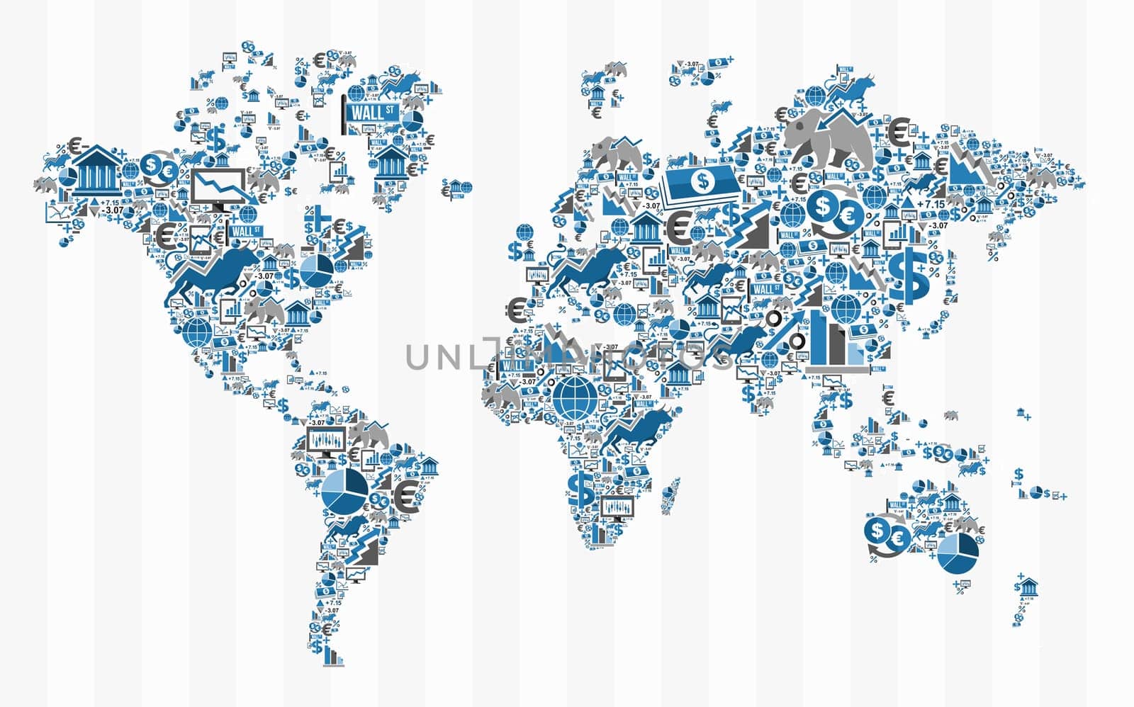 Stock exchange finance world map concept illustration. Ideas for book cover, brochure and web presentation. EPS10 vector file.