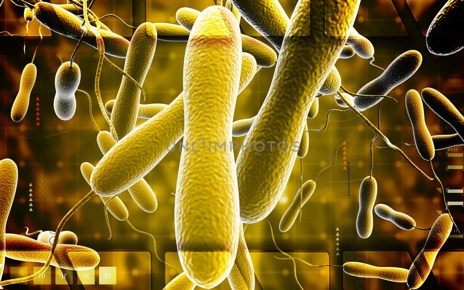 Digital illustration of cholera bacteria in colour background