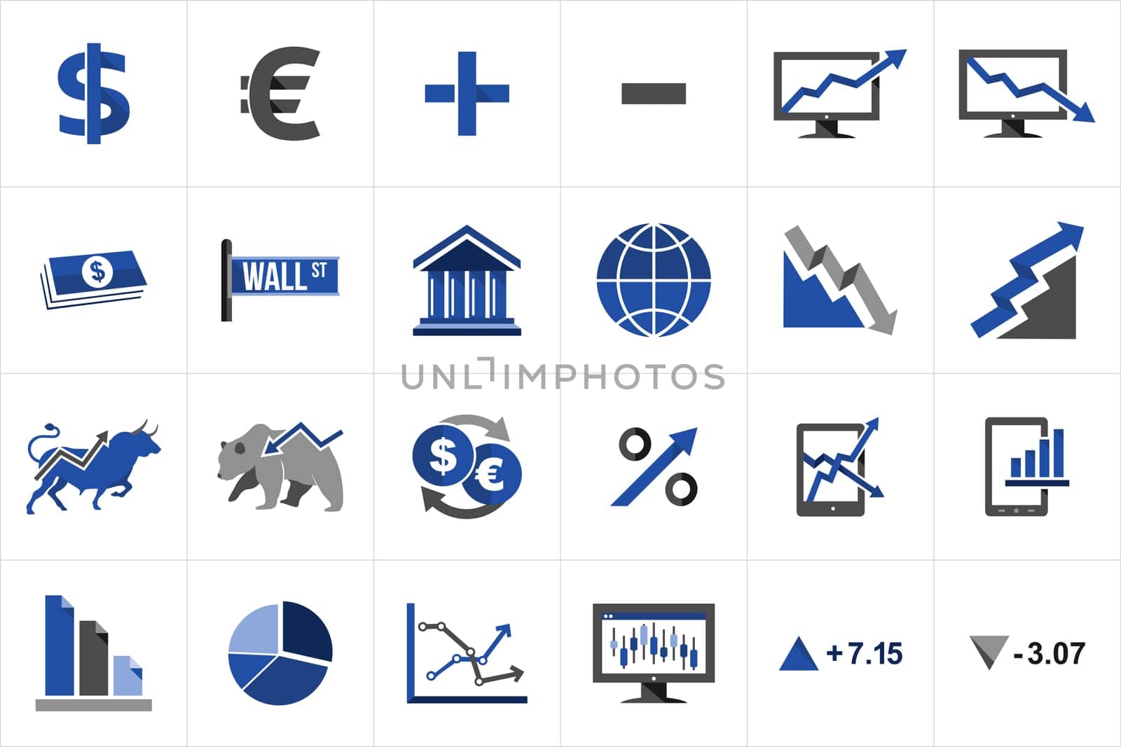 Stock market exchange and finance icon set concept illustration. Ideas for website and app layout.