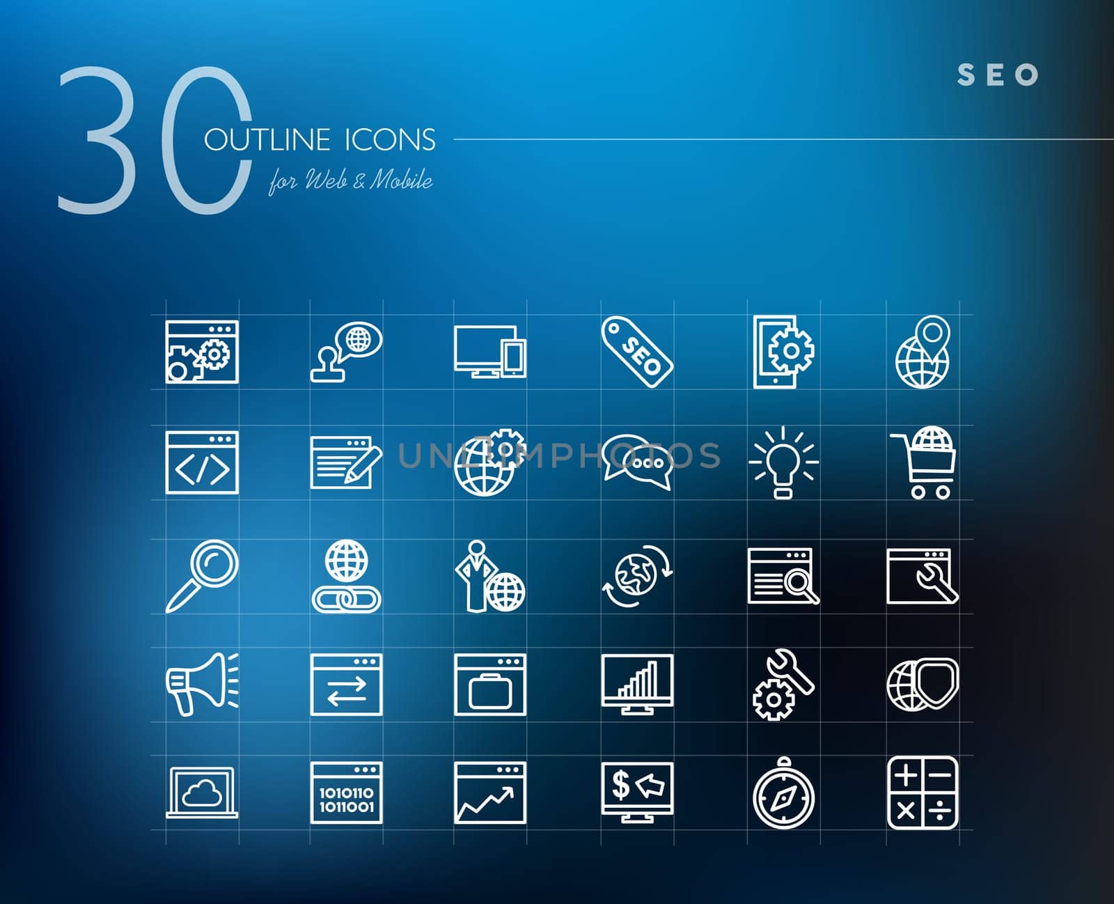 SEO website strategy line icons set for web and mobile app. EPS10 vector file organized in layers for easy editing.