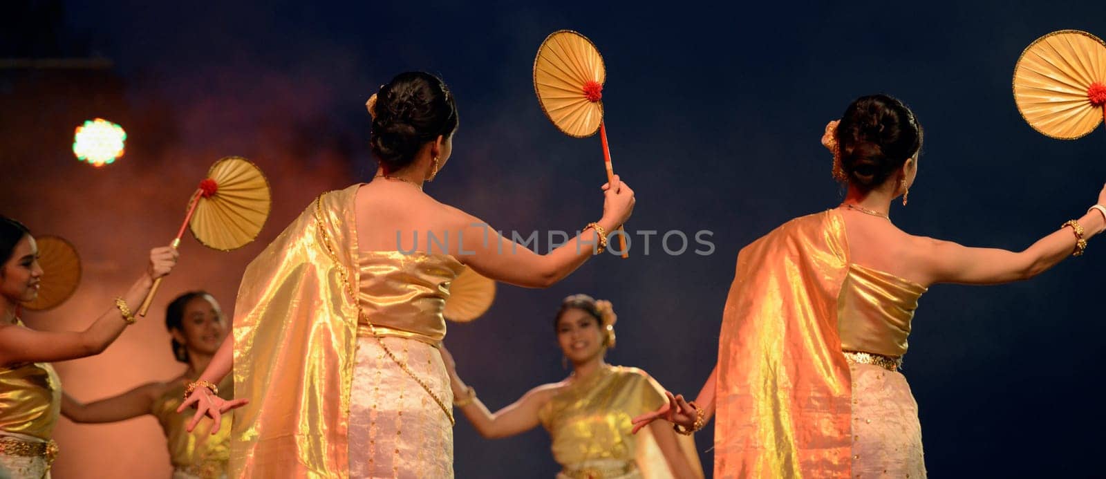 traditional Thai Dance in the Santichaiprakan Park at the Mae Nam Chao Phraya River in the city of Bangkok in Thailand in Southeastasia.