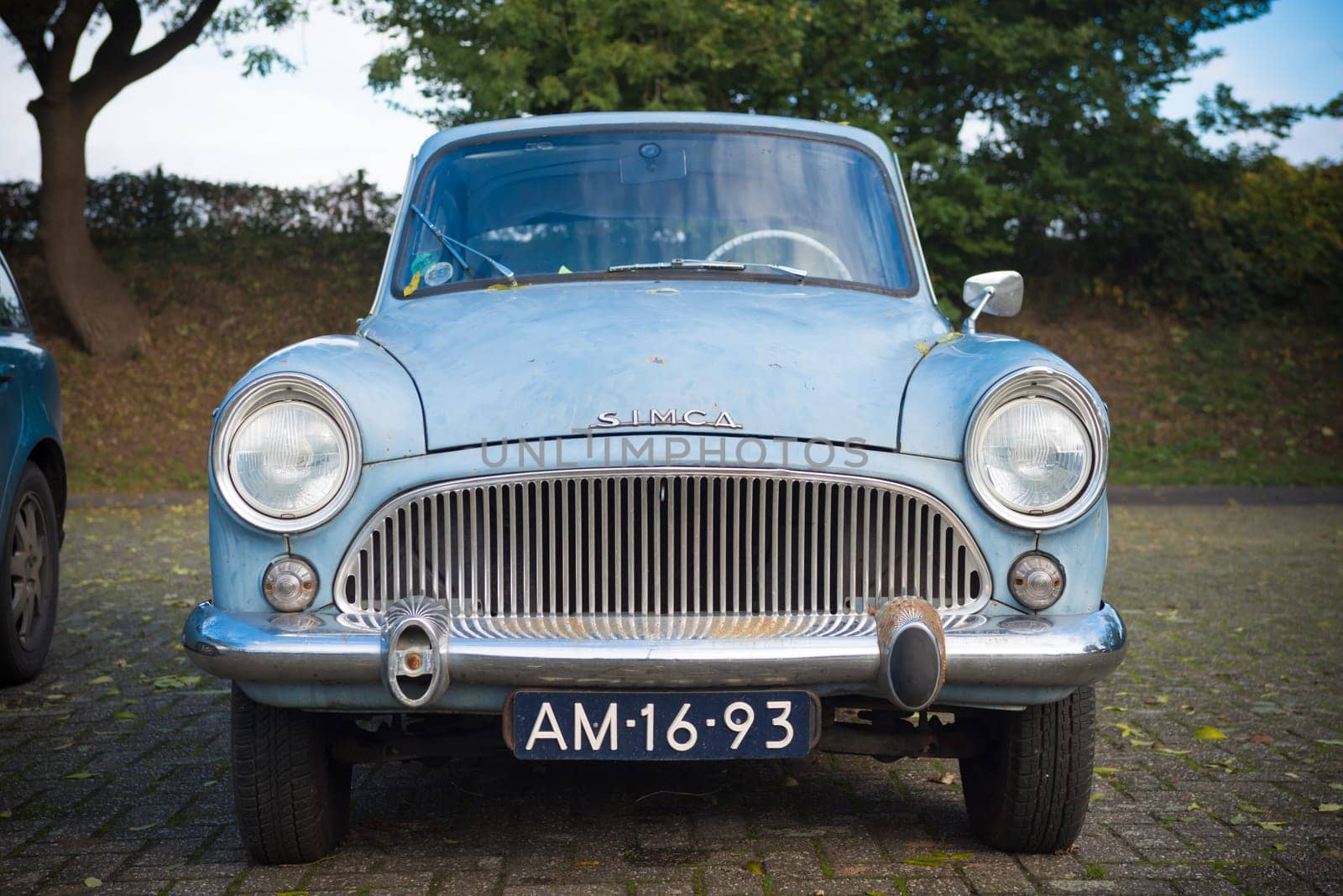 THORN, NETHERLANDS - NOVEMBER 6, 2016: Front view of a rare Simca Aronde Etoile from 1961. It is a model produced by the French car manufacturer Simca between 1951 and 1964
