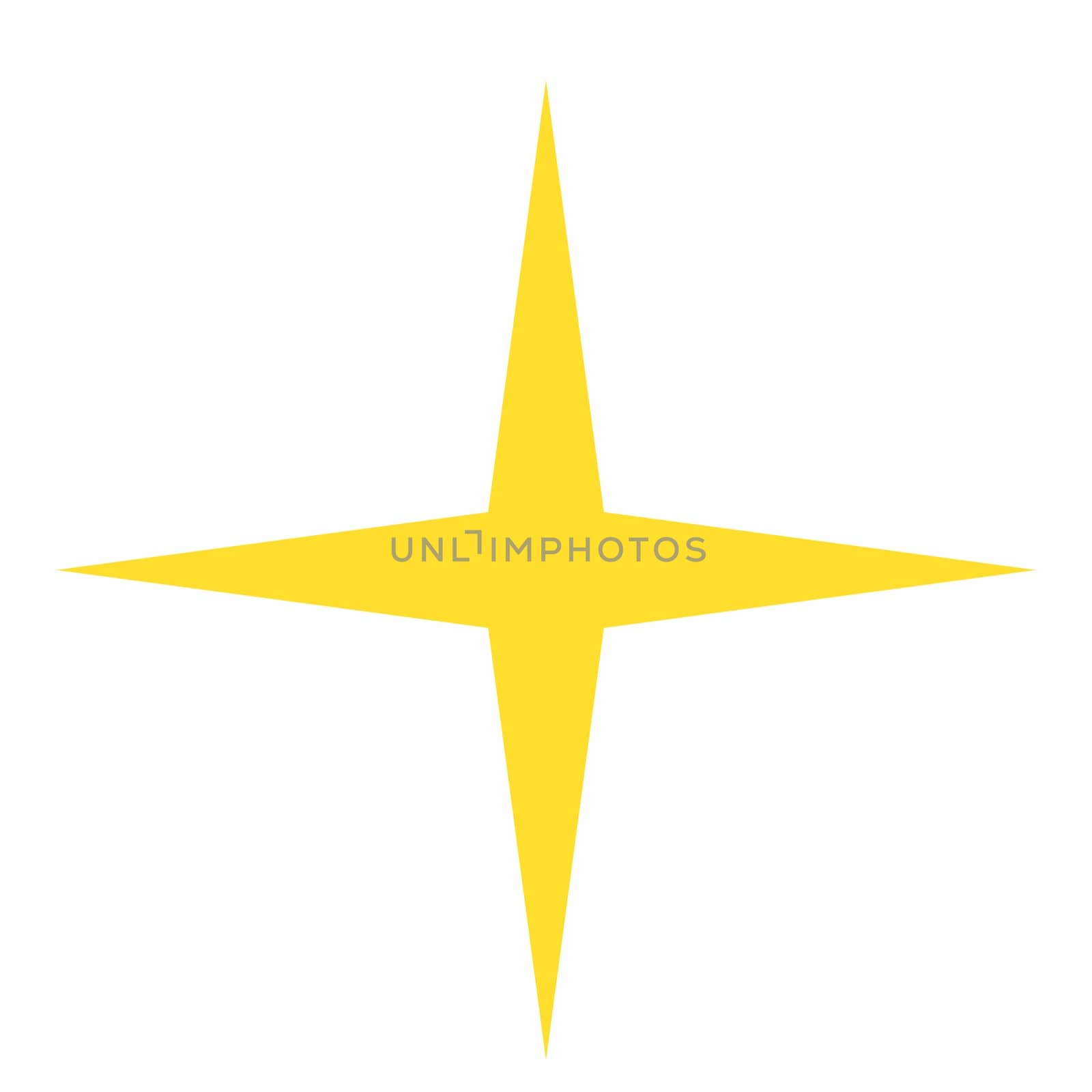 Isolated yellow gold star icon, ranking mark with four rays. Modern simple favorite sign, decoration symbol for website design, web button, mobile app.