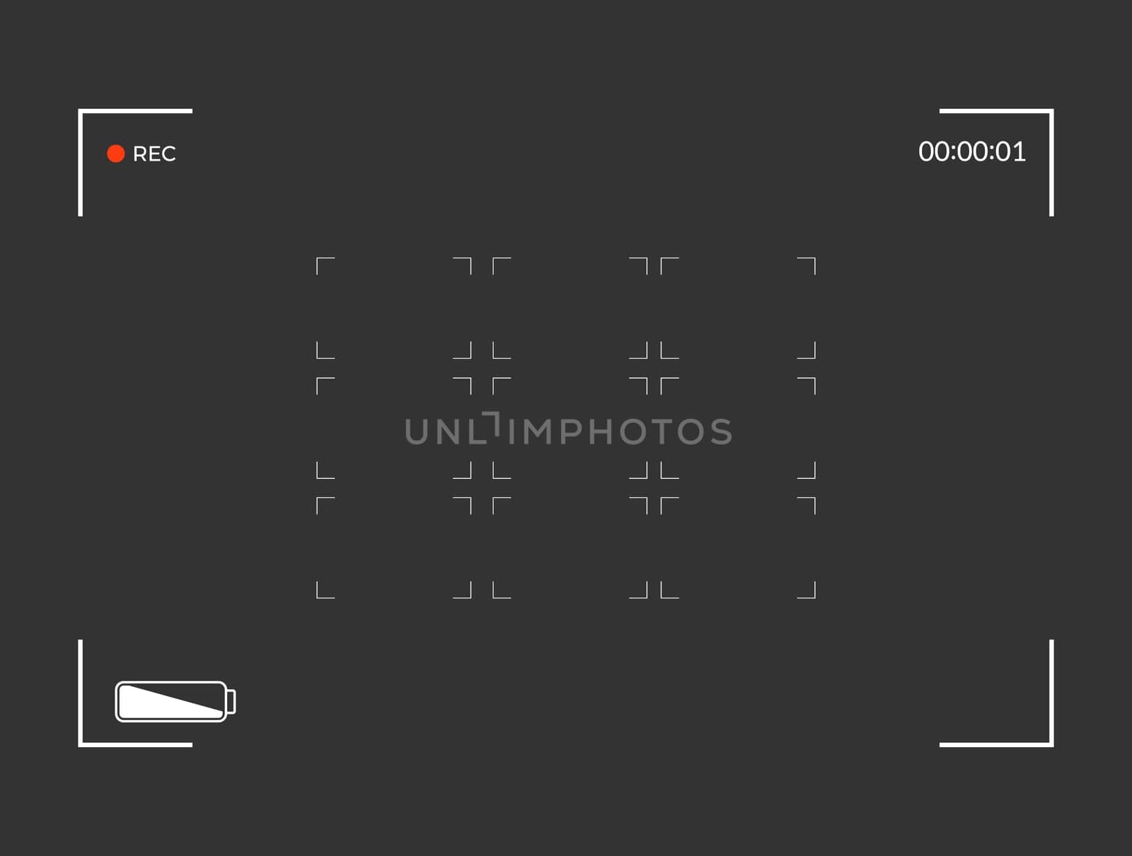 Black and white slr digital camera viewfinder. Camera back and focus frame view. Modern focusing screen. Vector illustration