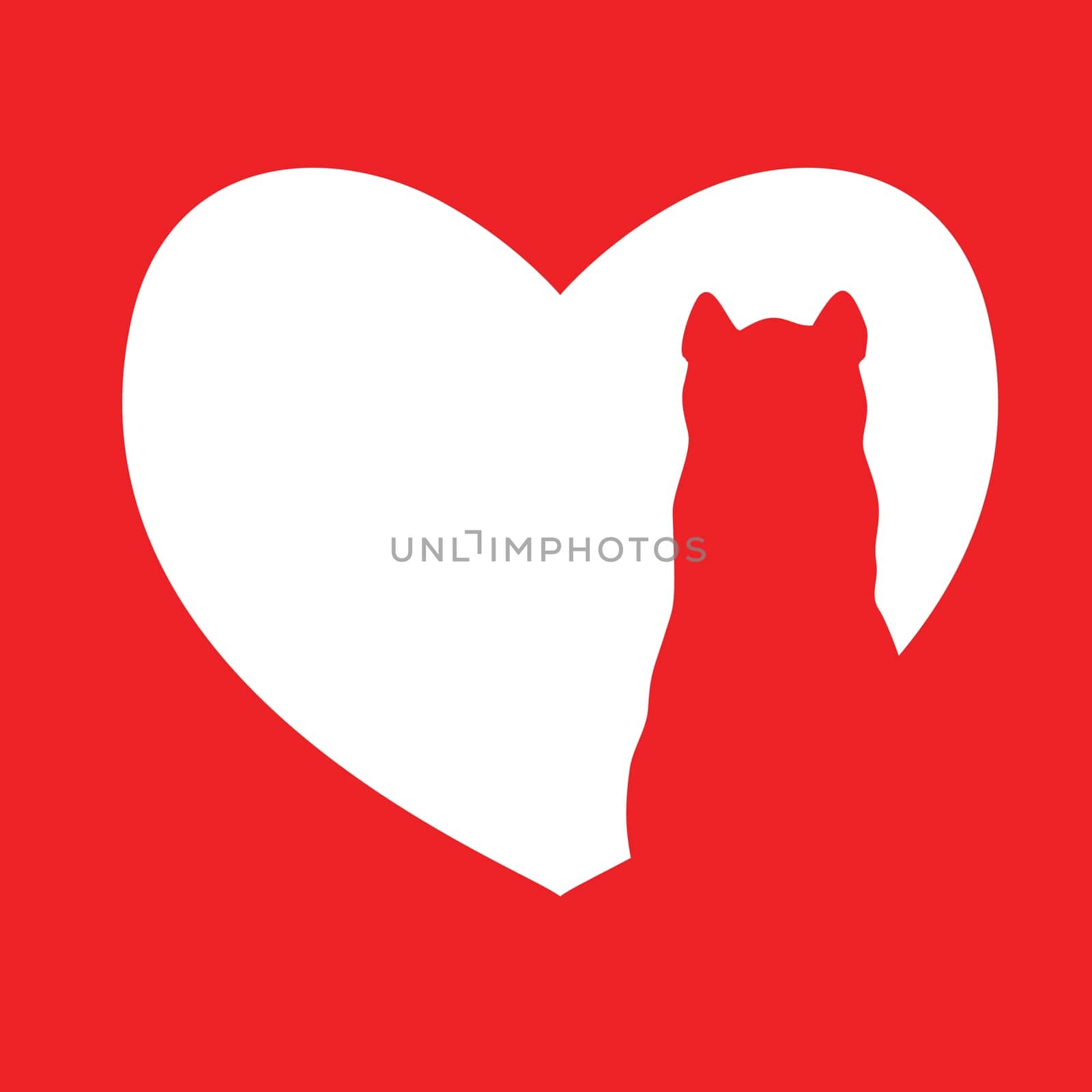 Cute cartoon red cat in heart logo. Kids illustration with domestic animal. Lovely pet. Nice illustration perfect for gift cards, post cards, greeting cards, t-shirts and other designs.