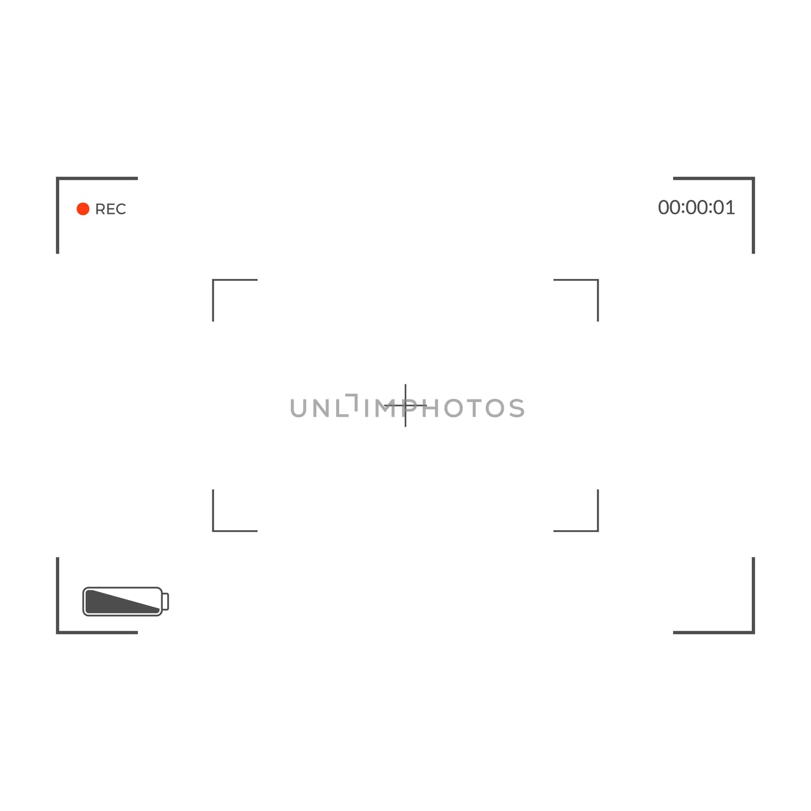 Black and white slr digital camera viewfinder. Camera back and focus frame view. Modern focusing screen. Vector illustration