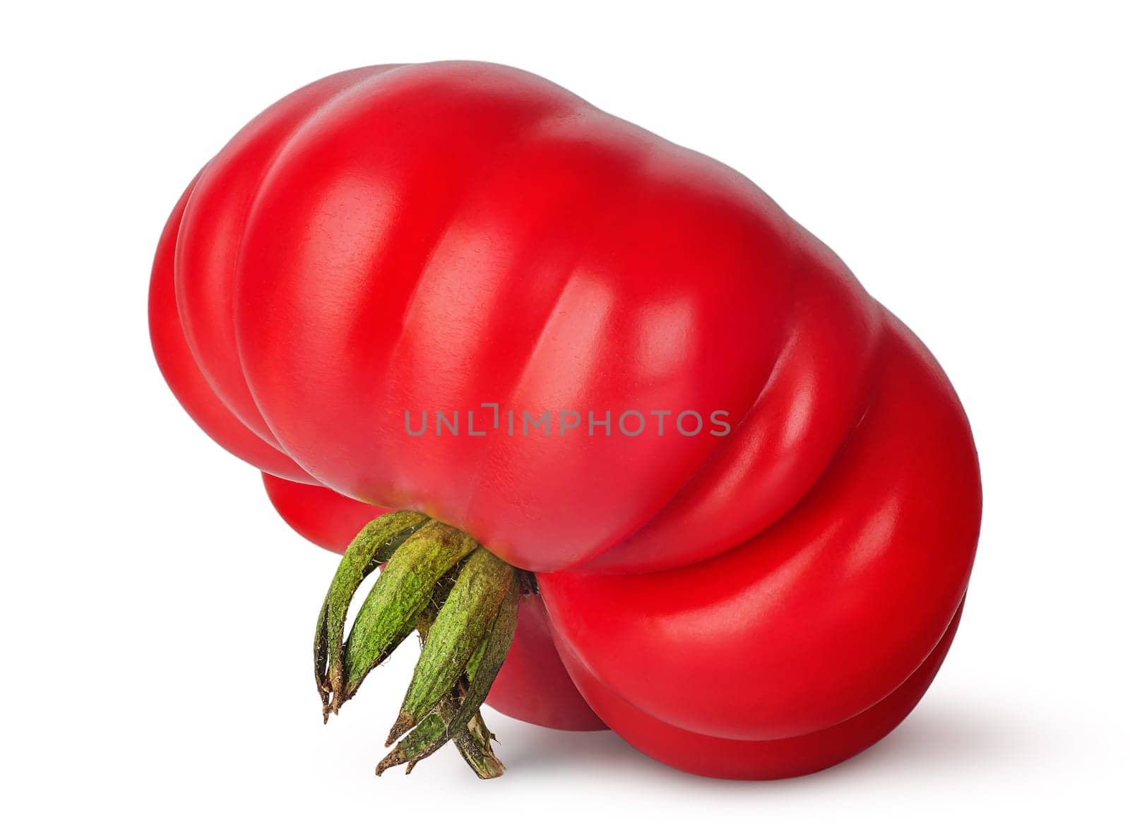 Fresh heirloom tomato inverted isolated on white background