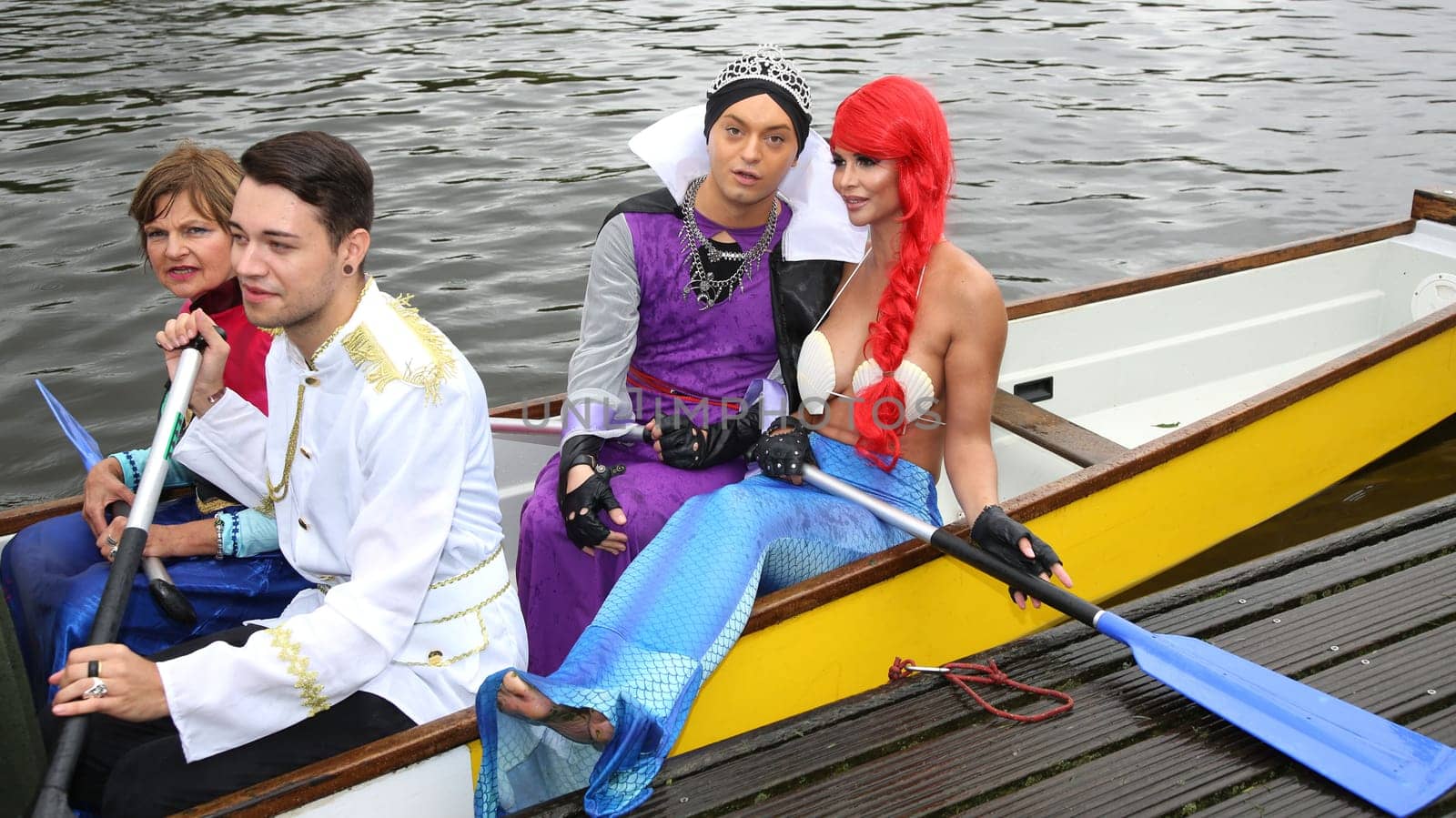 Franziska Menke,Marcell Damaschke ,Julian F.M. Stoeckel ( evil stepmother of Snow White ) and Micaela Schaefer ( mermaid Arielle ) ,. Dragon boat race in favor of Hamburg children's aid projects at the Hansa Rowing Club on the Alster Hamburg ,09.09.2017.