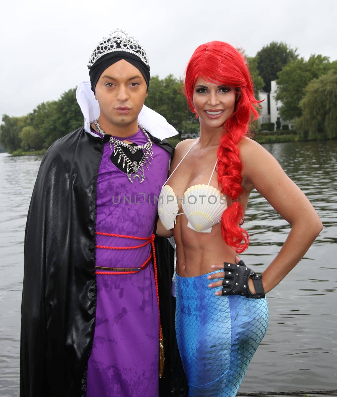 Julian F.M. Stoeckel ( evil stepmother of Snow White ) and Micaela Schaefer ( mermaid Arielle ) ,. Dragon boat race in favor of Hamburg children's aid projects at the Hansa Rowing Club on the Alster Hamburg ,09.09.2017.