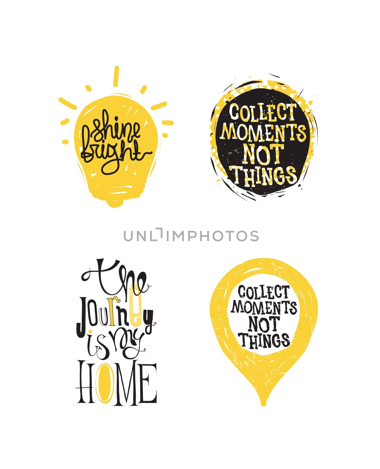 Color inspirational vector illustration set, motivational quotes typographic poster. Hand drawn phrases for t-shirts posters web mobile phone etc
