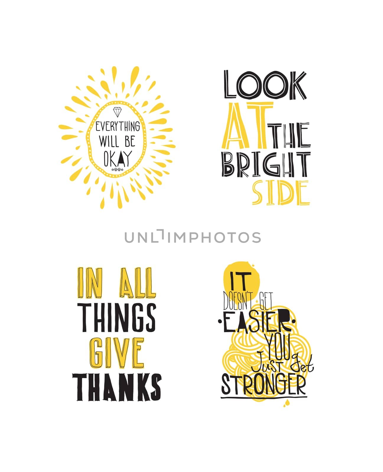 Color inspirational vector illustration set, motivational quotes typographic poster. Hand drawn phrases for t-shirts posters web mobile phone etc
