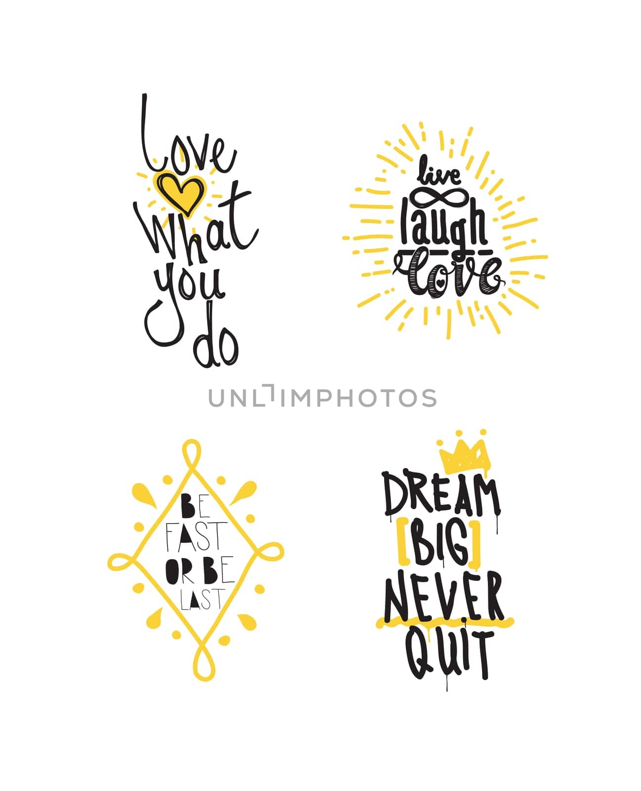 Color inspirational vector illustration set, motivational quotes typographic poster. Hand drawn phrases for t-shirts posters web mobile phone etc